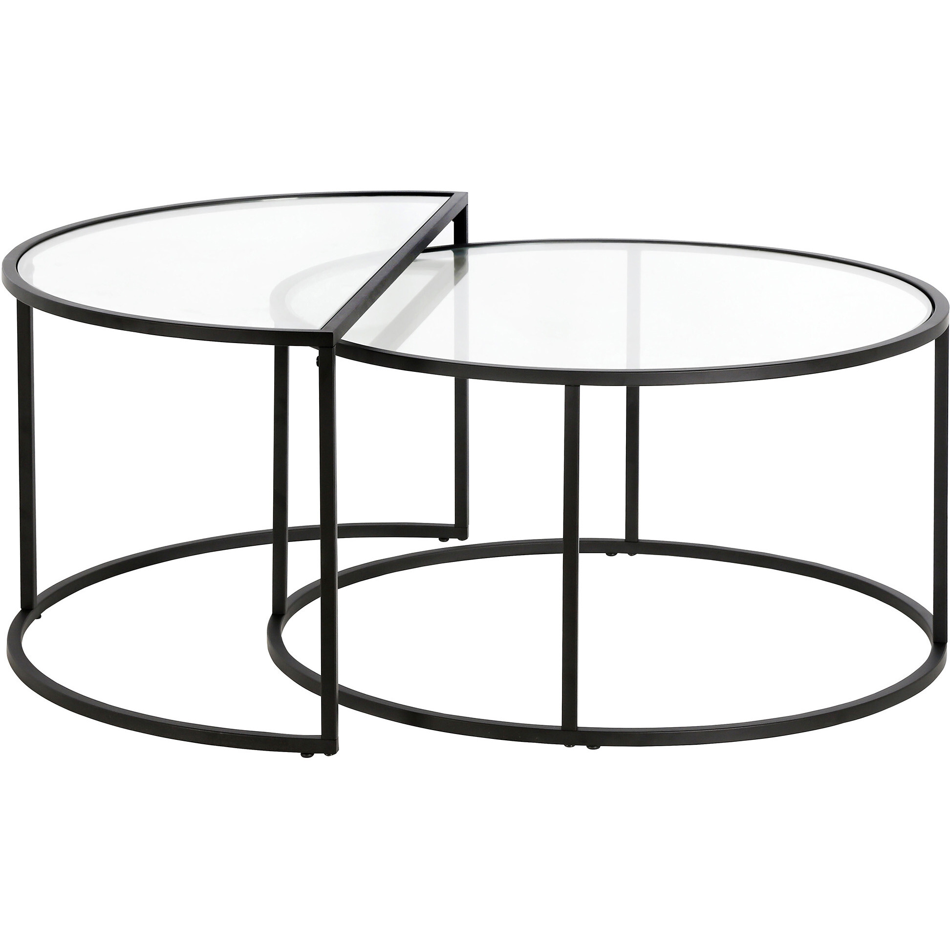Set Of Two 33 Black Glass Half-Circle Nested Coffee Tables