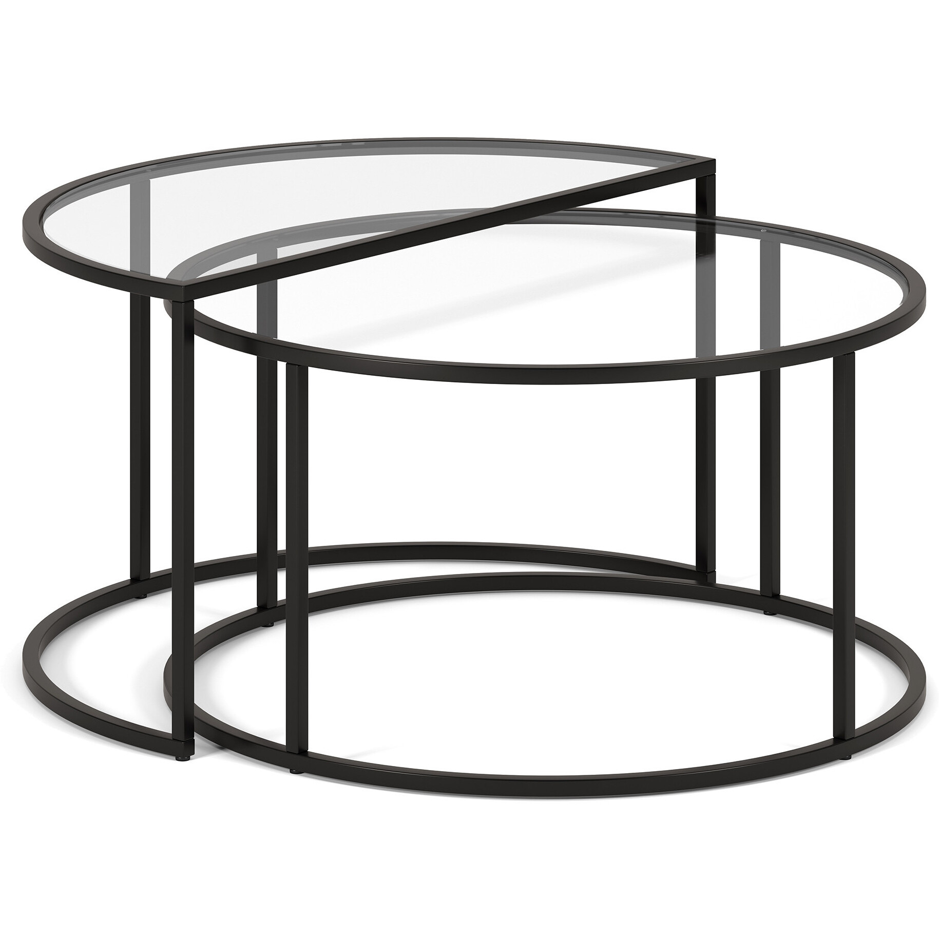 Set Of Two 33 Black Glass Half-Circle Nested Coffee Tables
