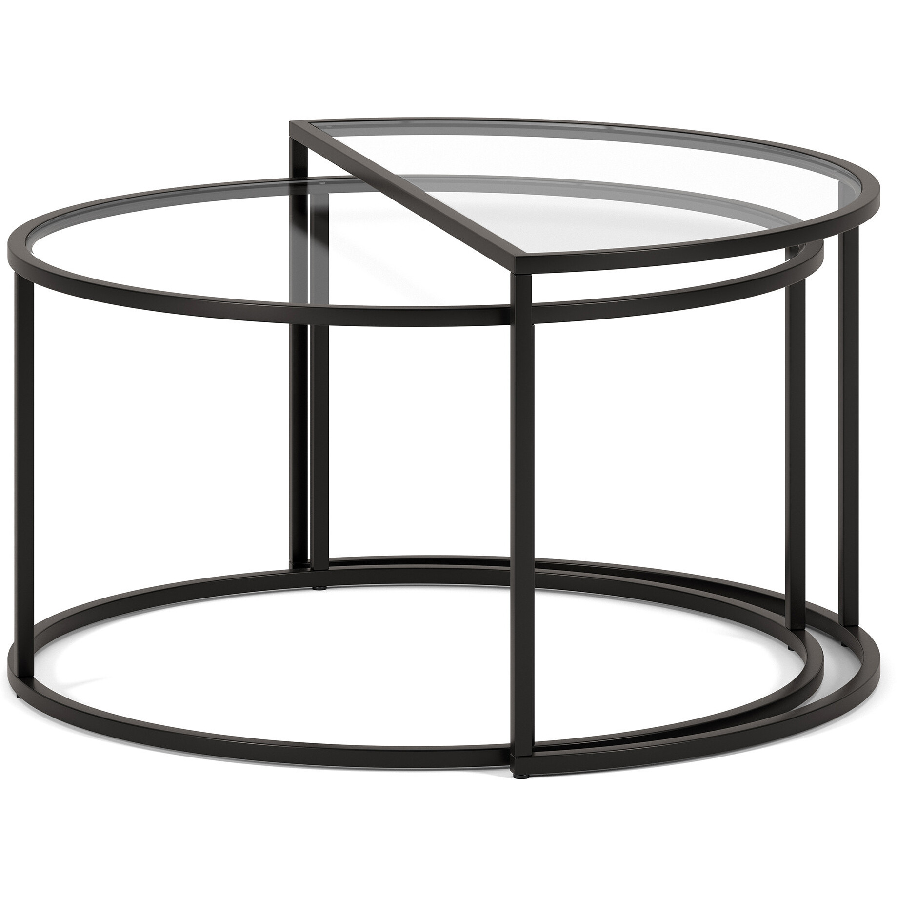 Set Of Two 33 Black Glass Half-Circle Nested Coffee Tables