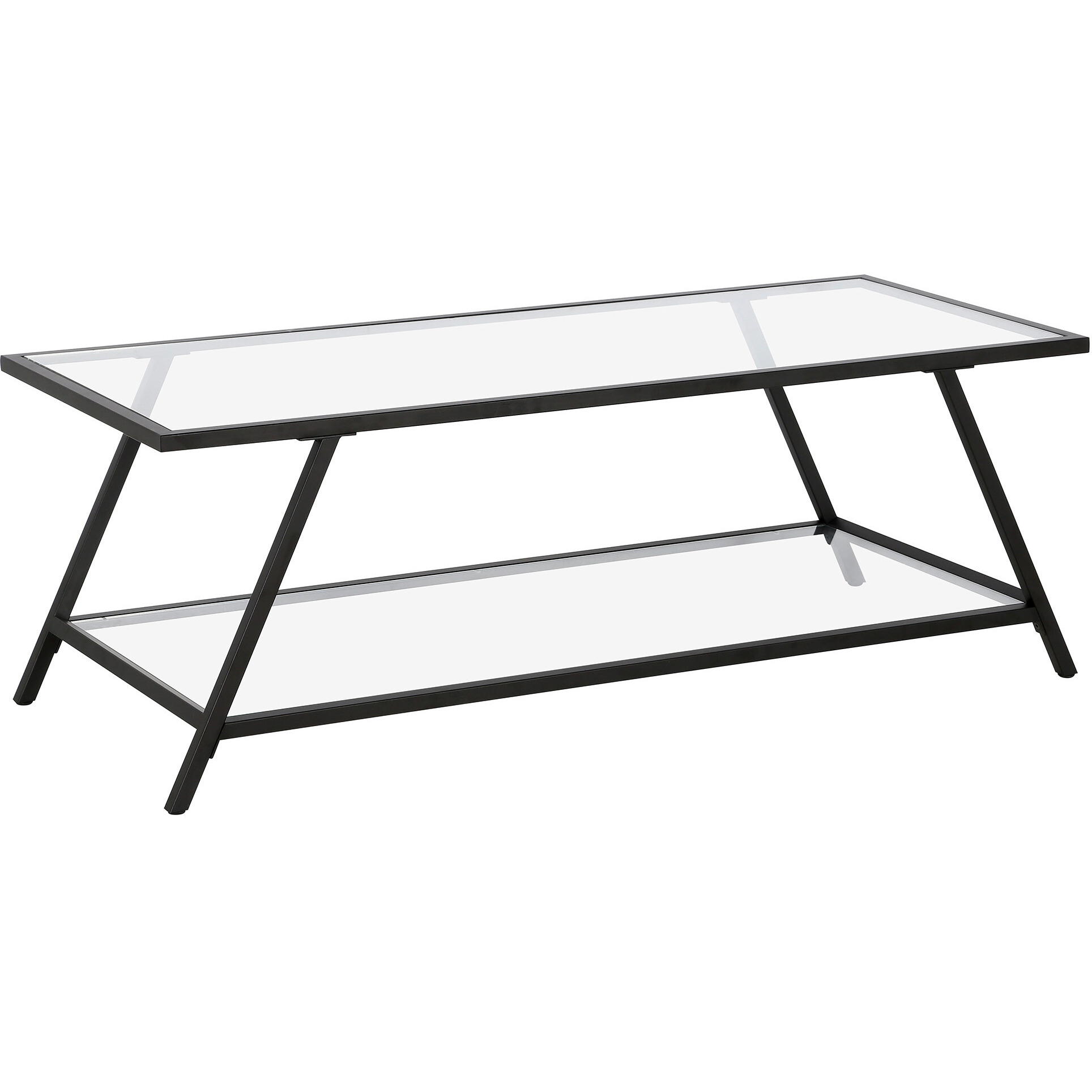 48 Black Glass Rectangular Coffee Table With Shelf