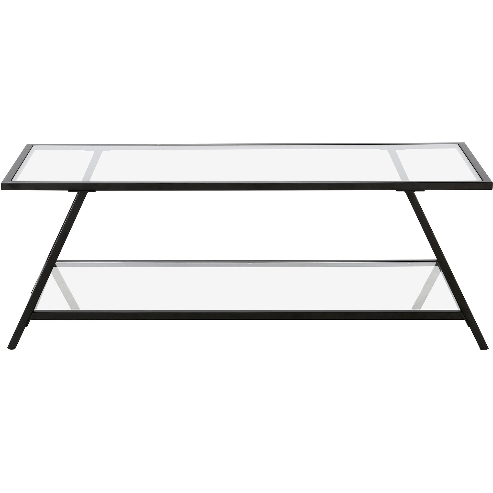 48 Black Glass Rectangular Coffee Table With Shelf