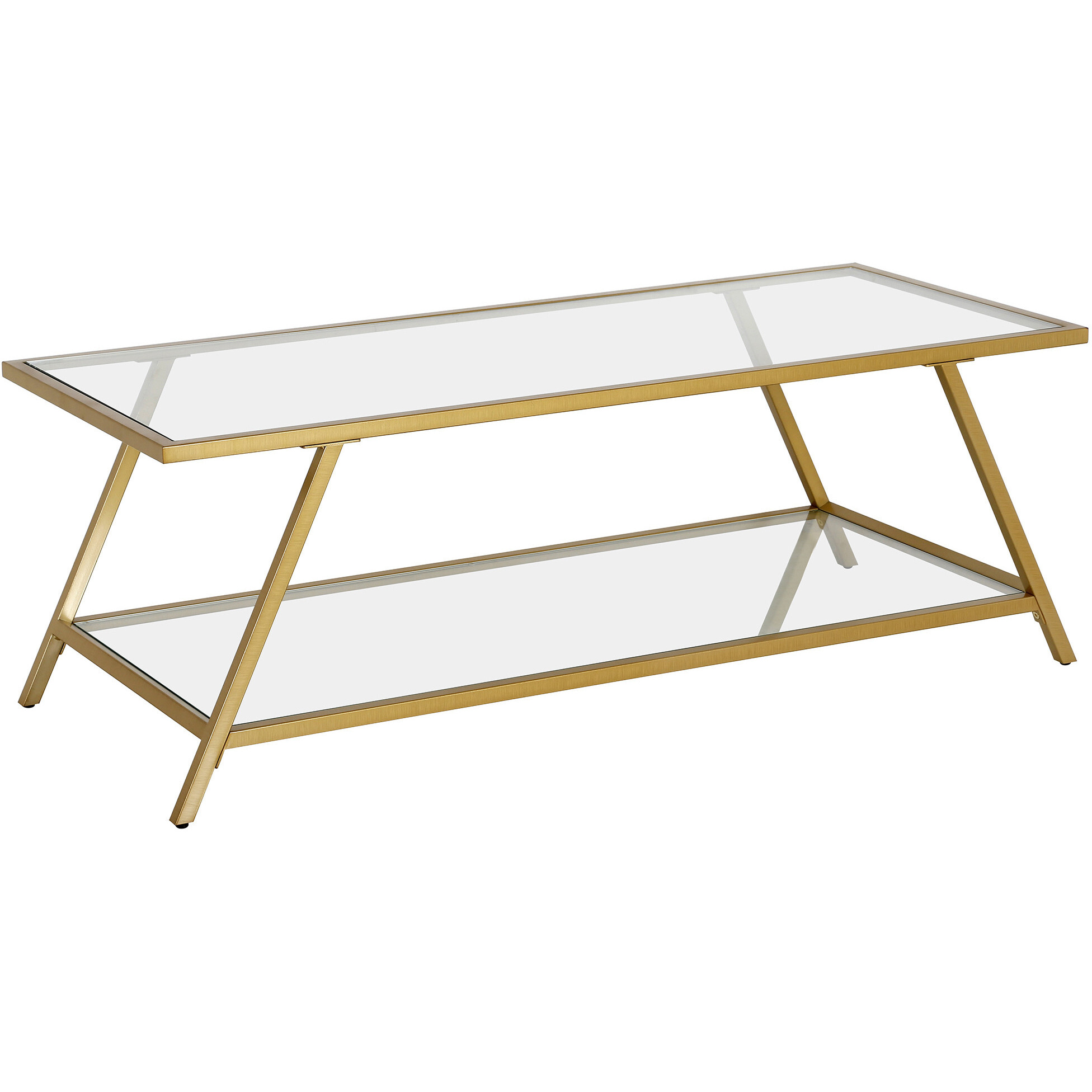 48 Gold Glass Rectangular Coffee Table With Shelf