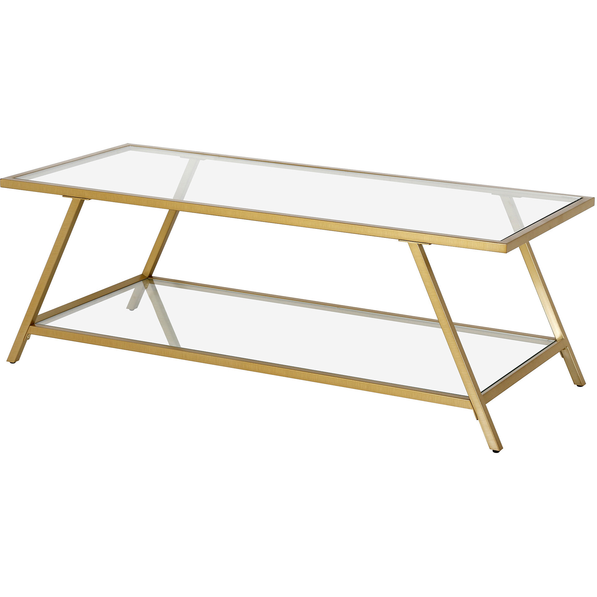 48 Gold Glass Rectangular Coffee Table With Shelf