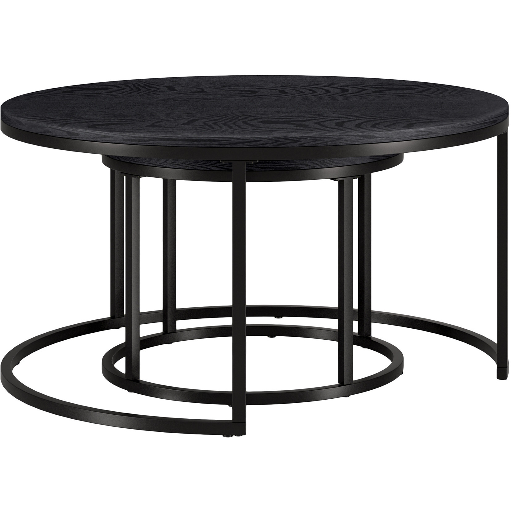 Set Of Two 35 Black Manufactured Wood Round Nested Coffee Tables
