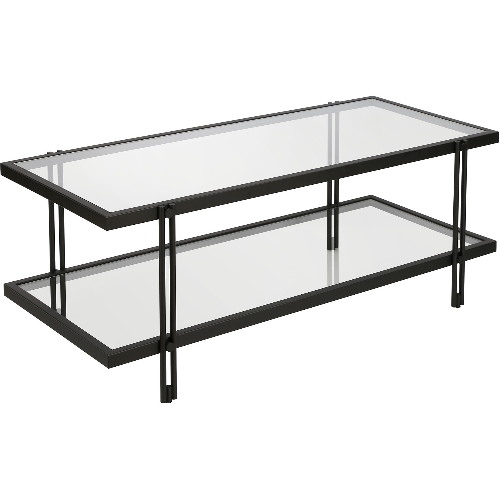 45 Black Glass Rectangular Coffee Table With Shelf