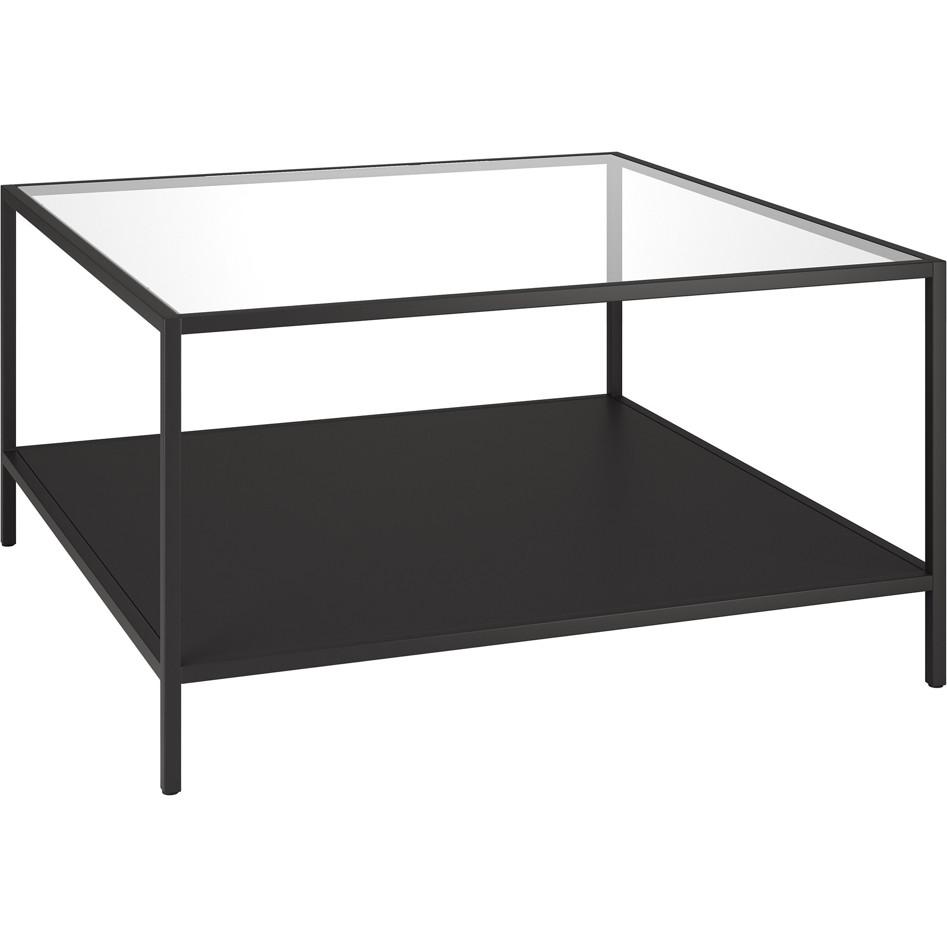 32 Black Glass Square Coffee Table With Shelf