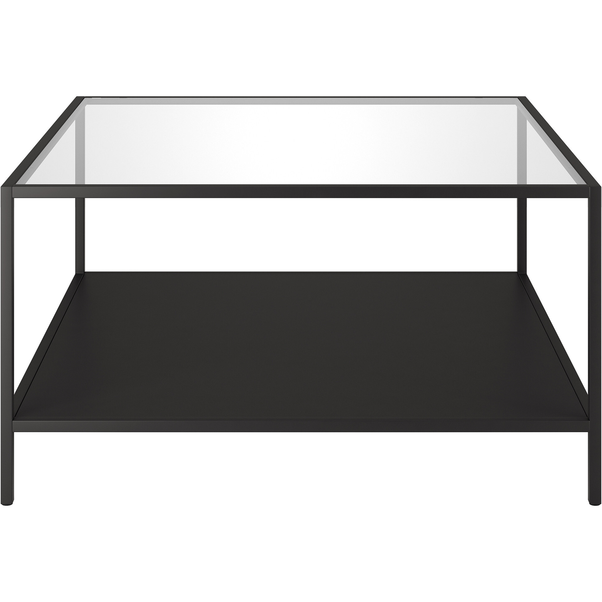 32 Black Glass Square Coffee Table With Shelf