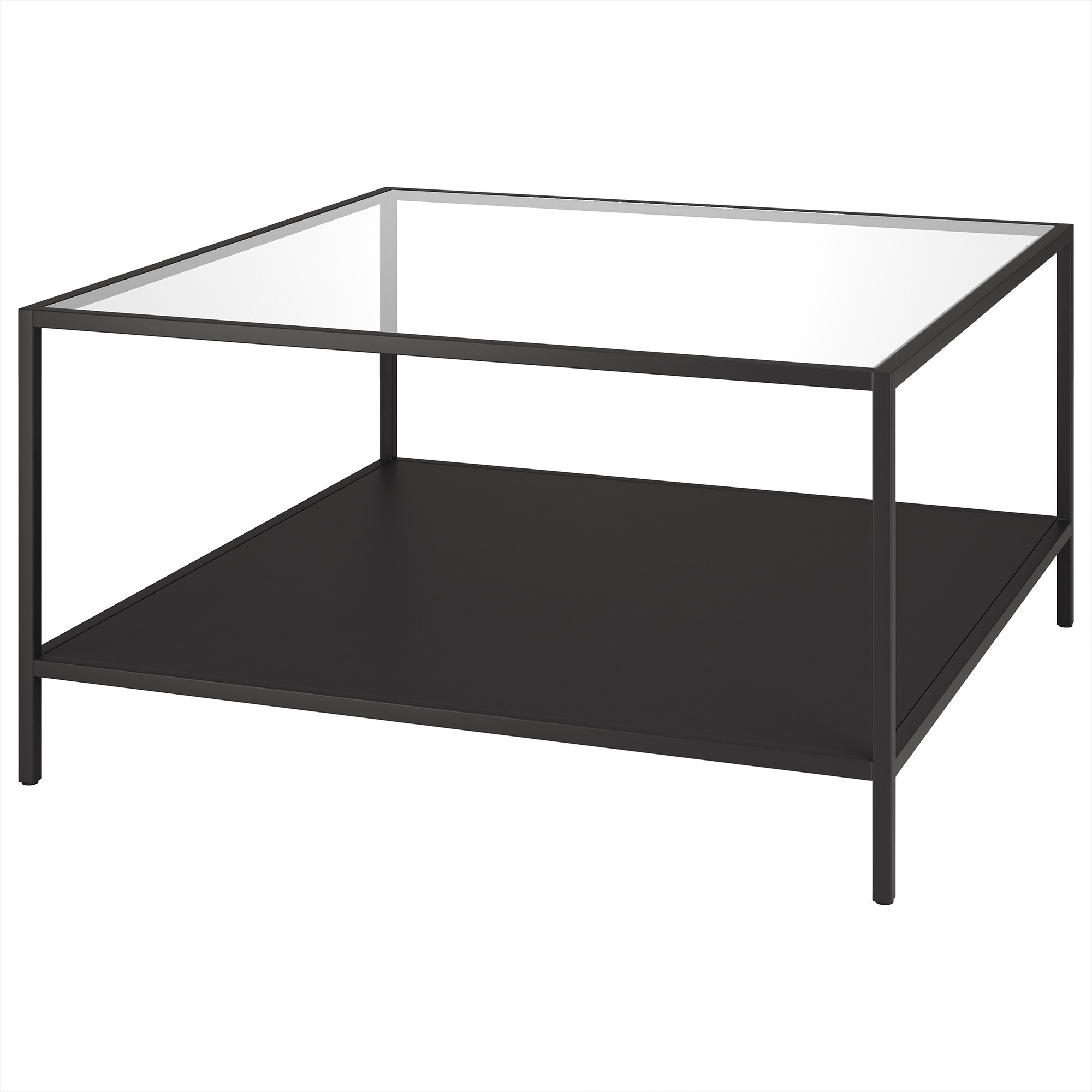 32 Black Glass Square Coffee Table With Shelf