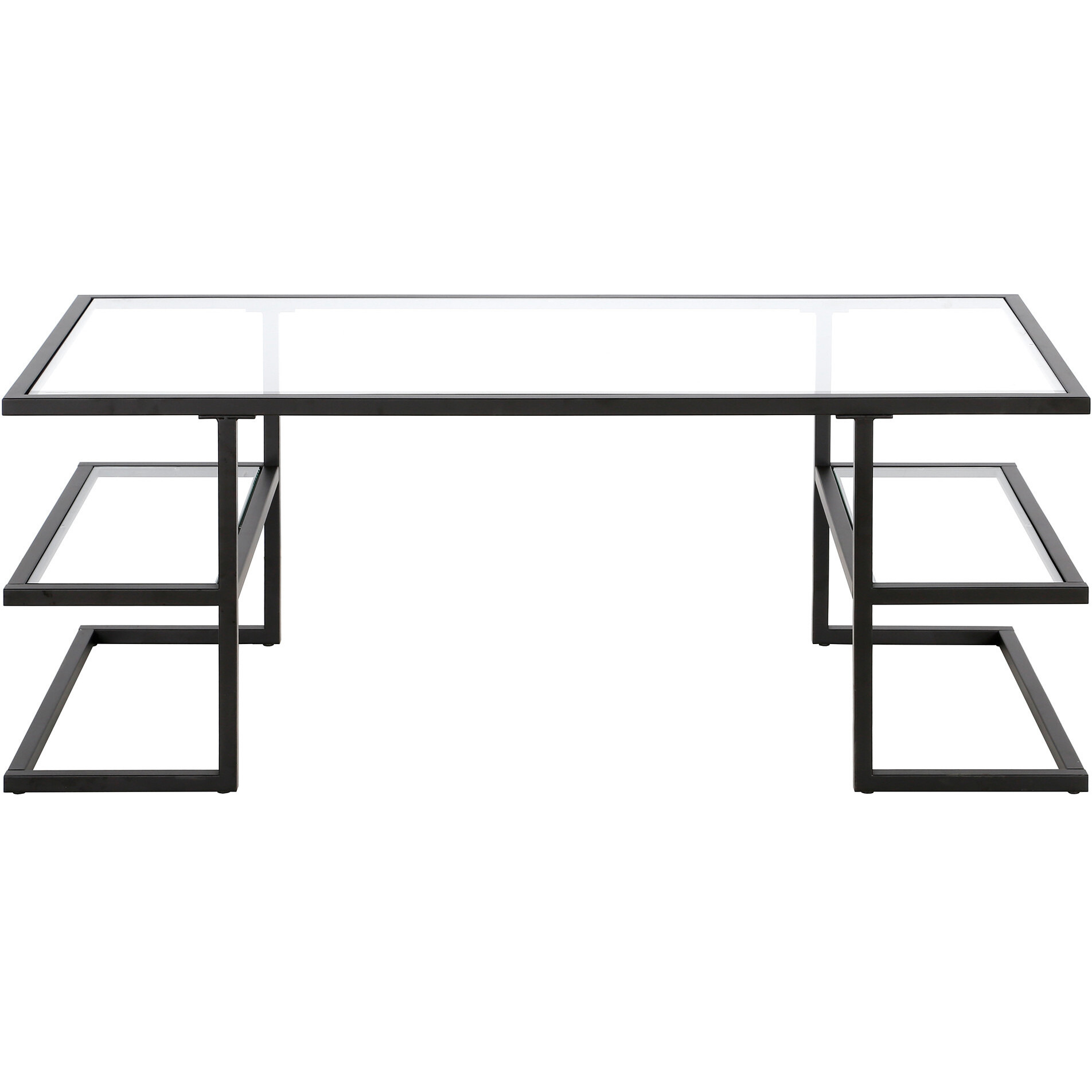47 Black Glass Rectangular Coffee Table With Two Shelves