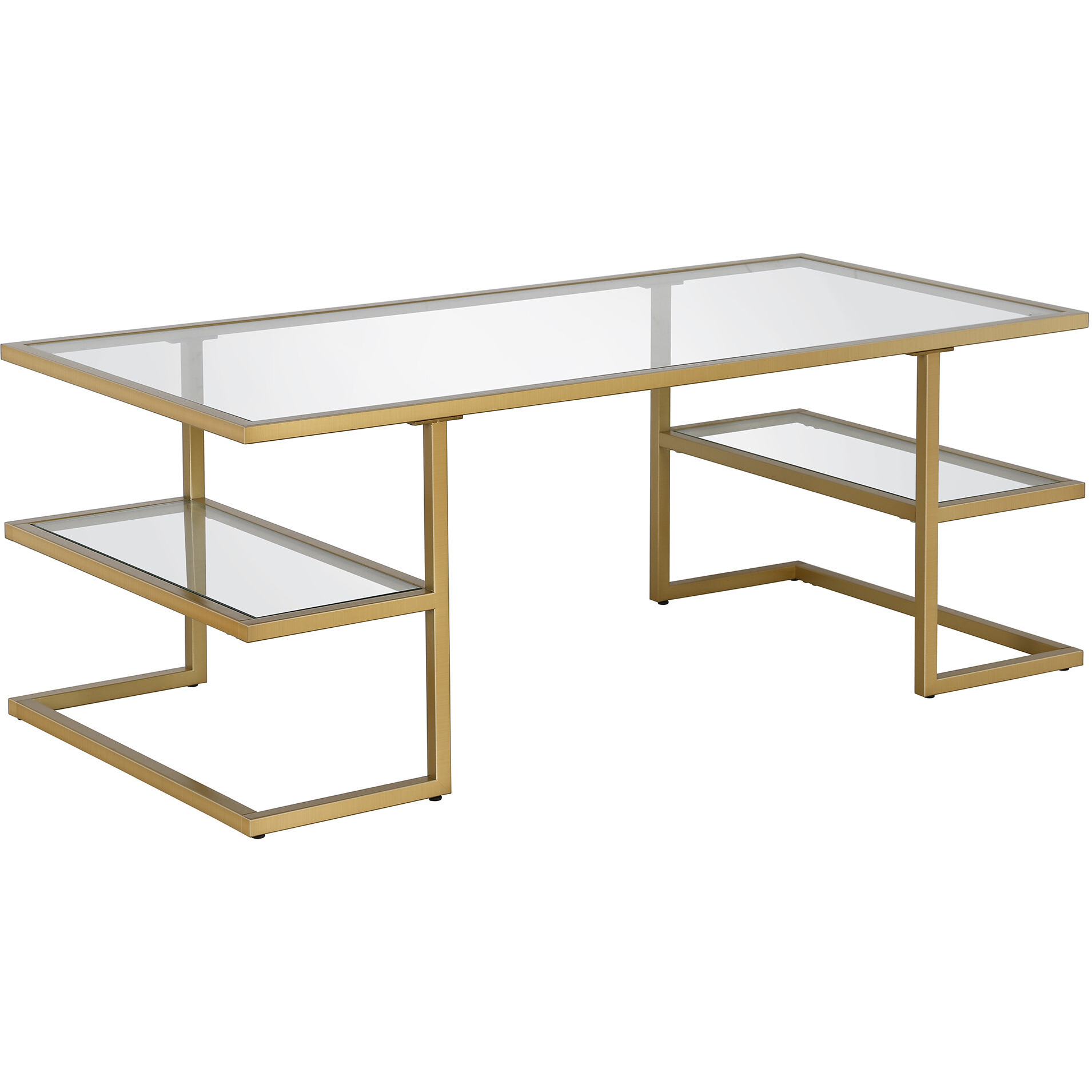 47 Gold Glass Rectangular Coffee Table With Two Shelves