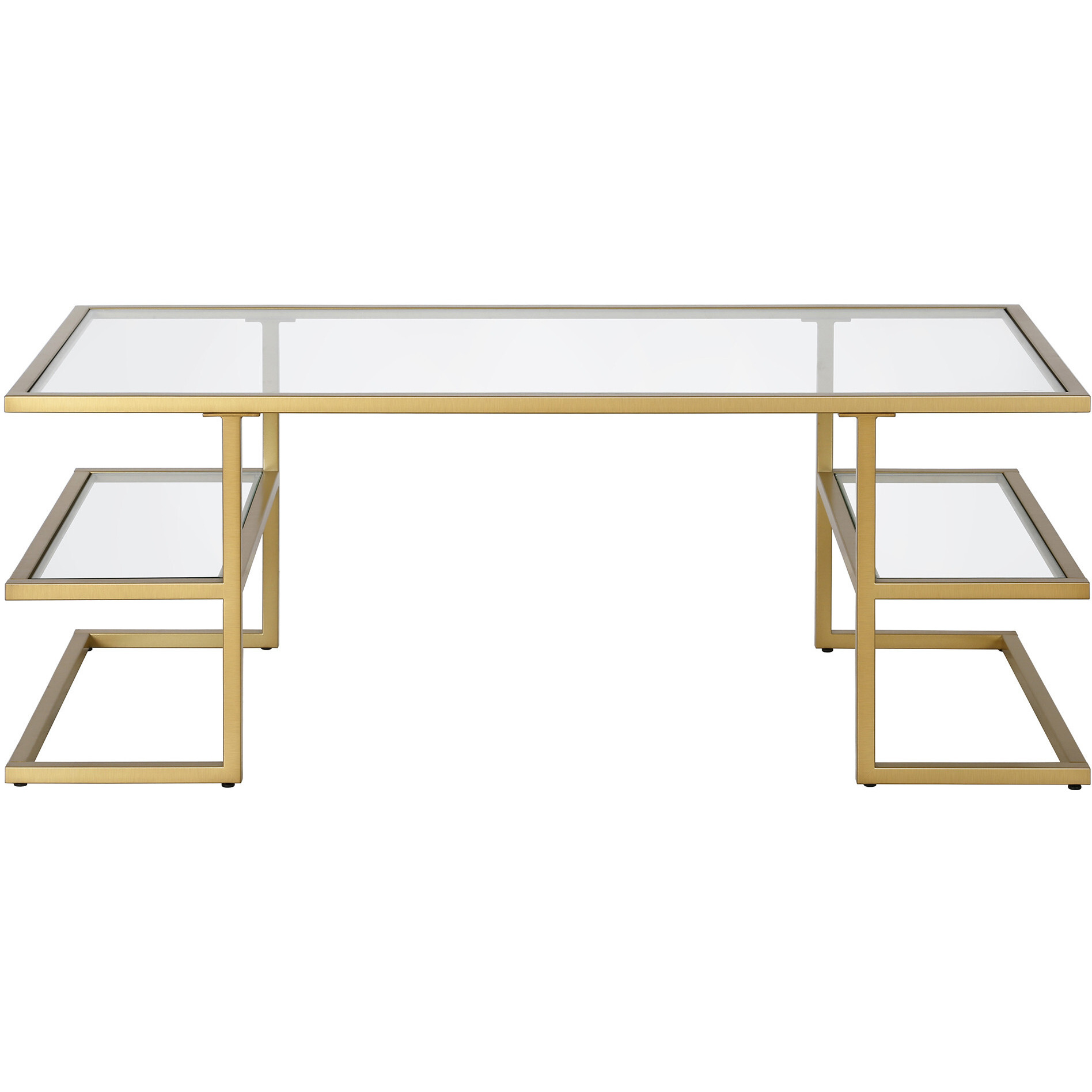 47 Gold Glass Rectangular Coffee Table With Two Shelves