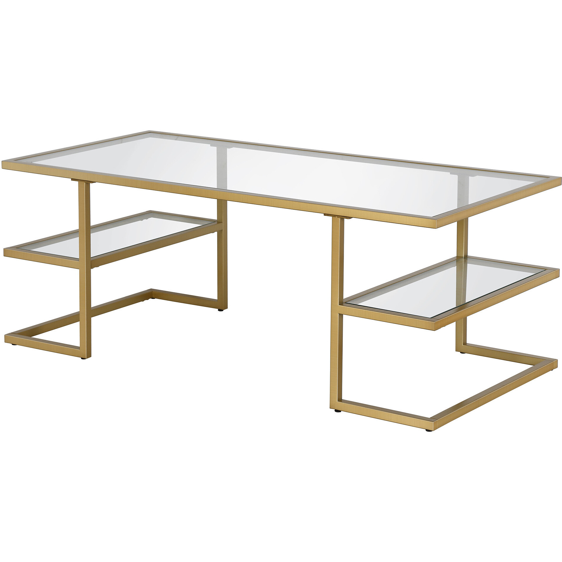 47 Gold Glass Rectangular Coffee Table With Two Shelves