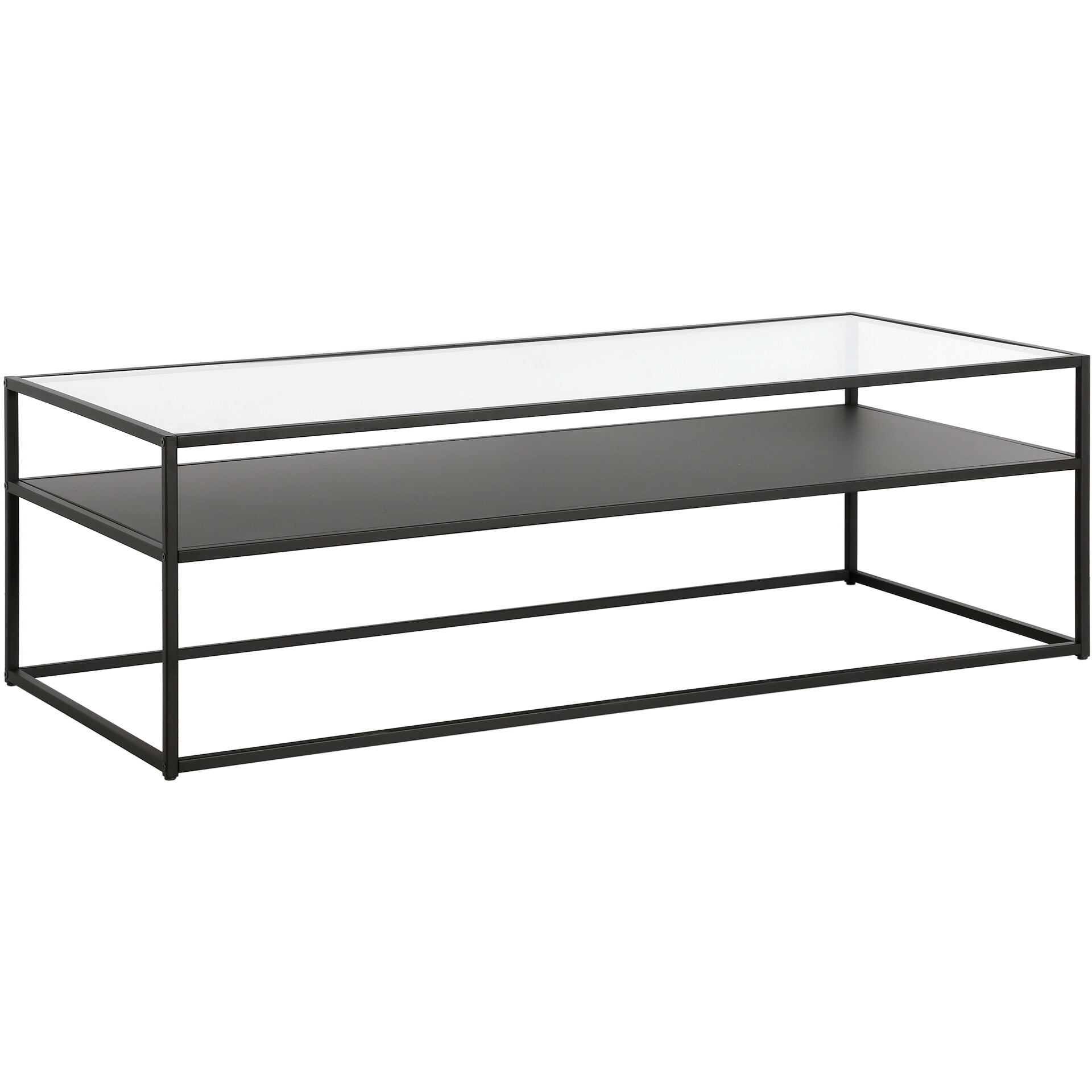 54 Black Glass Rectangular Coffee Table With Shelf