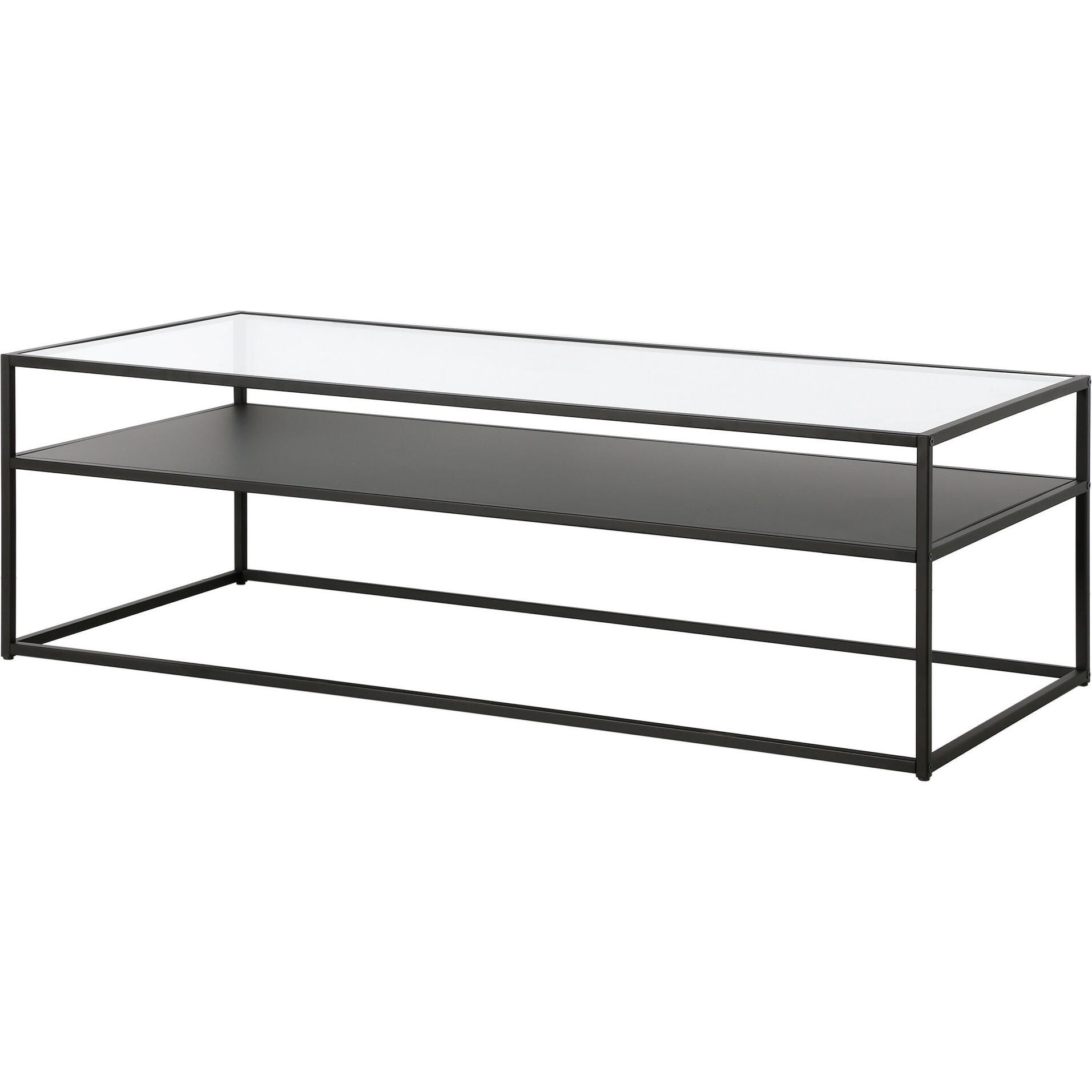 54 Black Glass Rectangular Coffee Table With Shelf