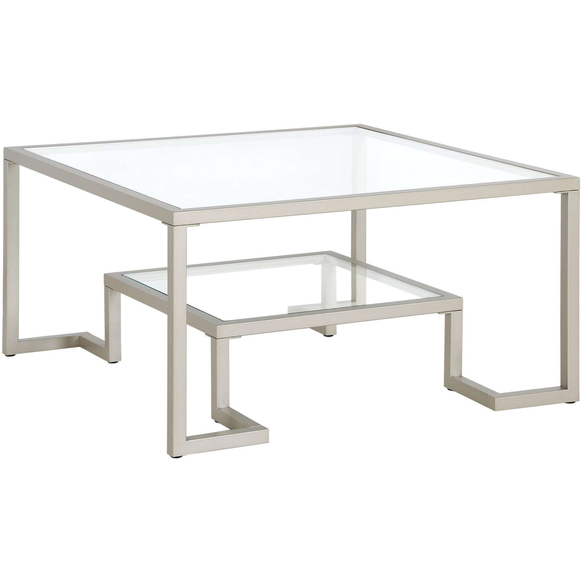 32 Silver Glass Square Coffee Table With Shelf