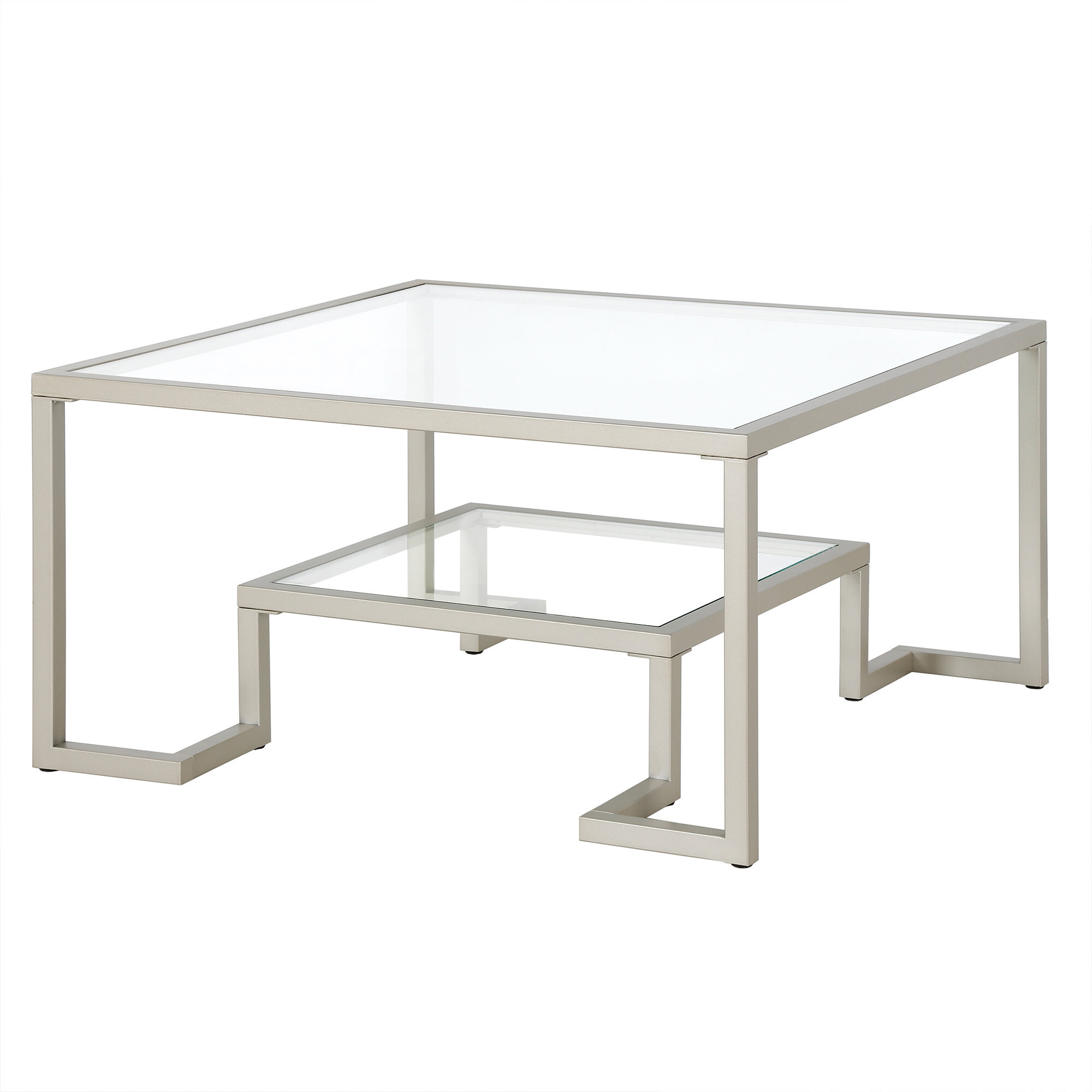 32 Silver Glass Square Coffee Table With Shelf
