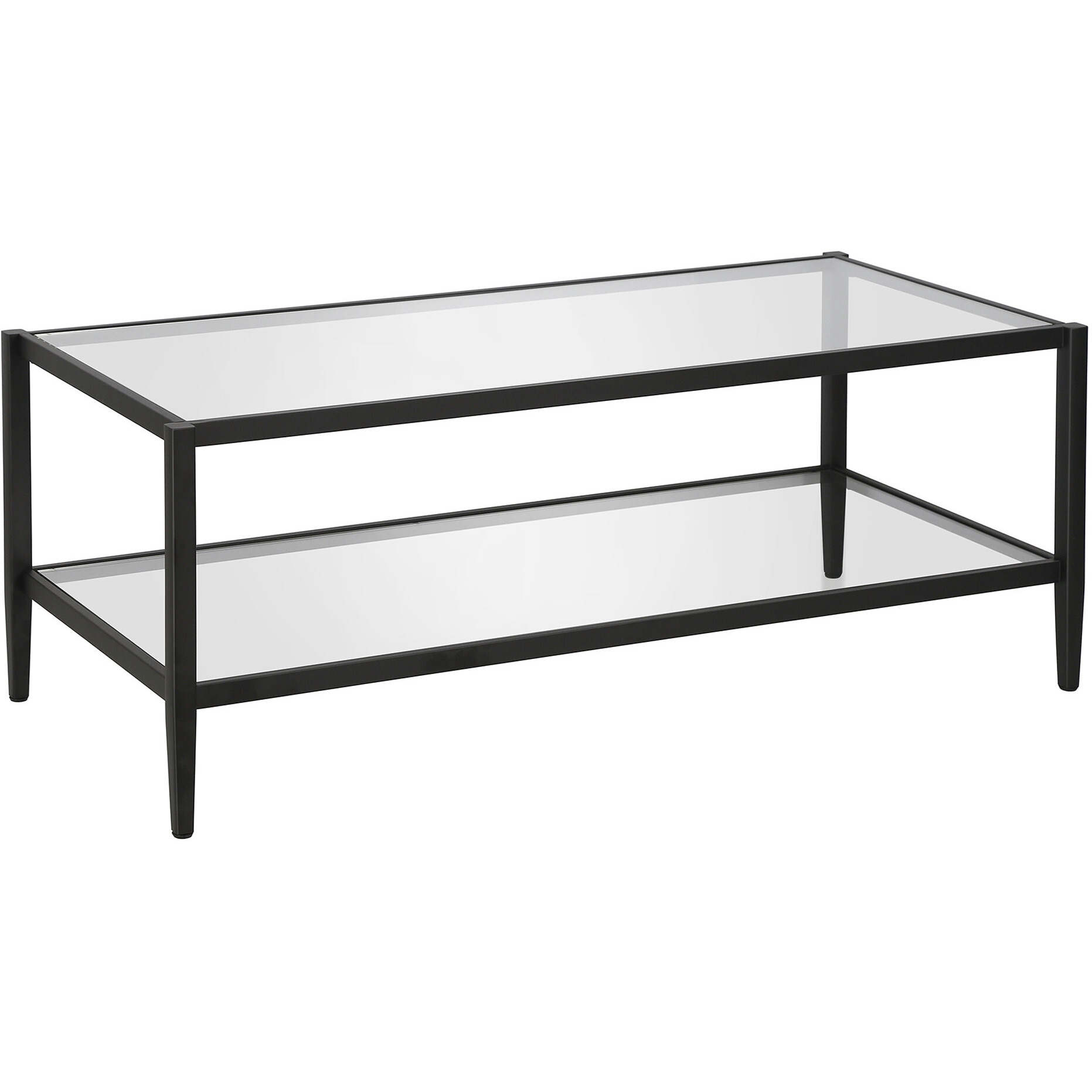 45 Black Glass Rectangular Coffee Table With Shelf
