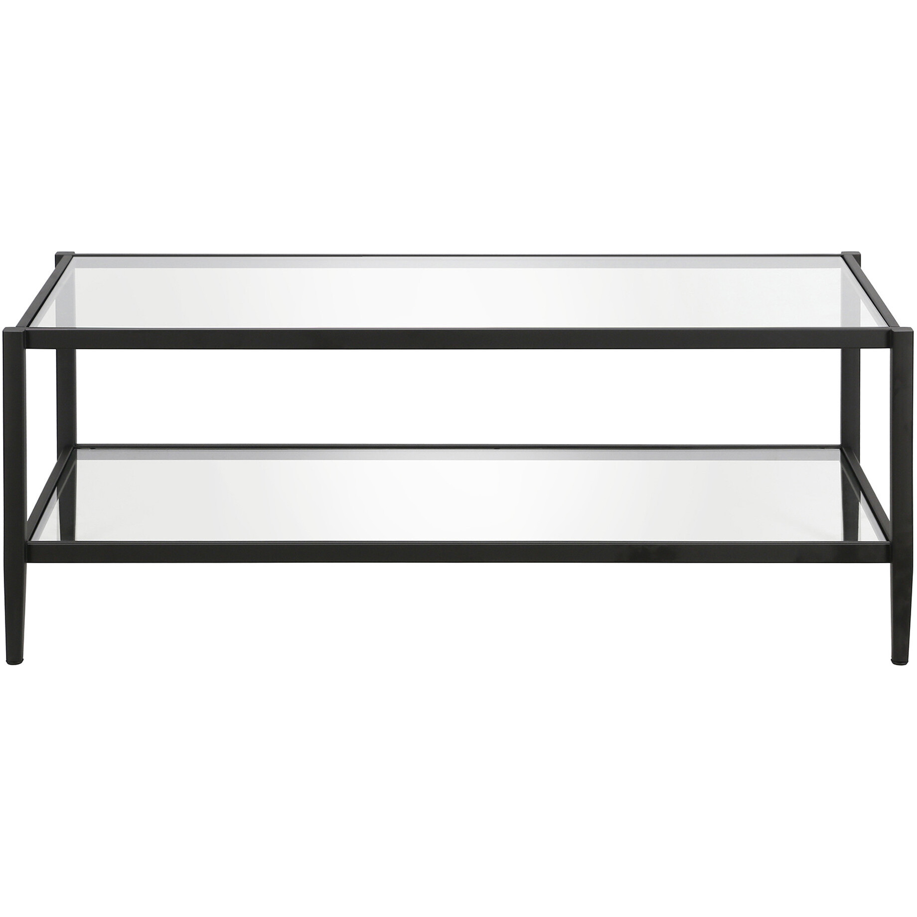 45 Black Glass Rectangular Coffee Table With Shelf