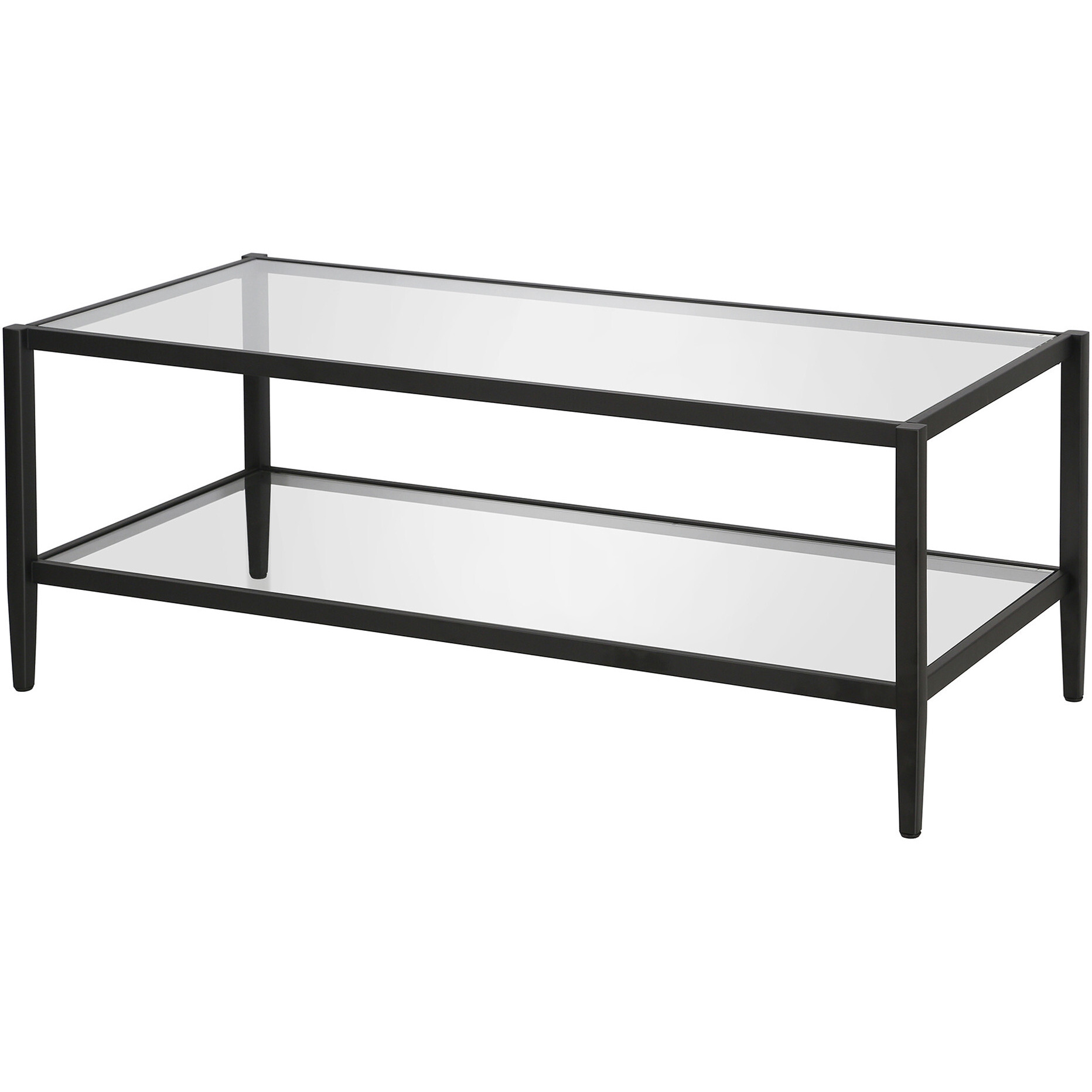 45 Black Glass Rectangular Coffee Table With Shelf