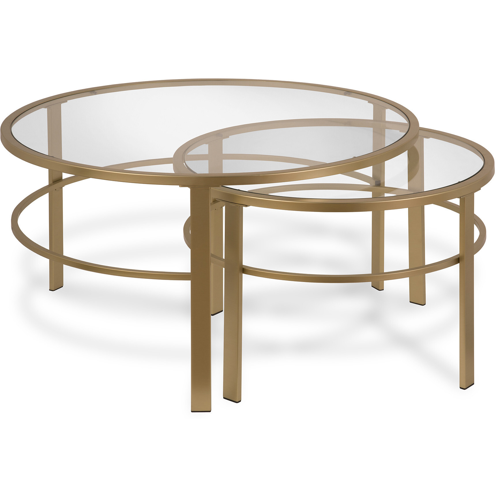 Set Of Two 36 Gold Glass Round Nested Coffee Tables
