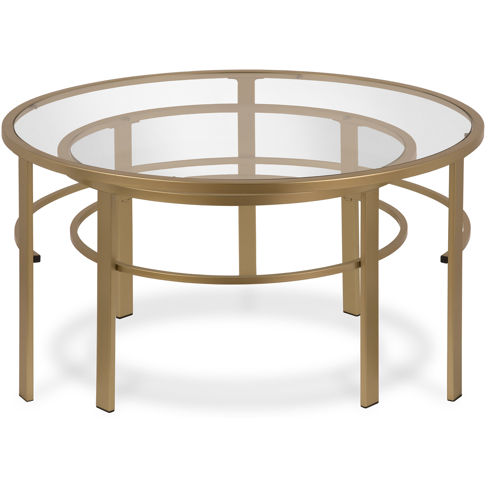 Set Of Two 36 Gold Glass Round Nested Coffee Tables