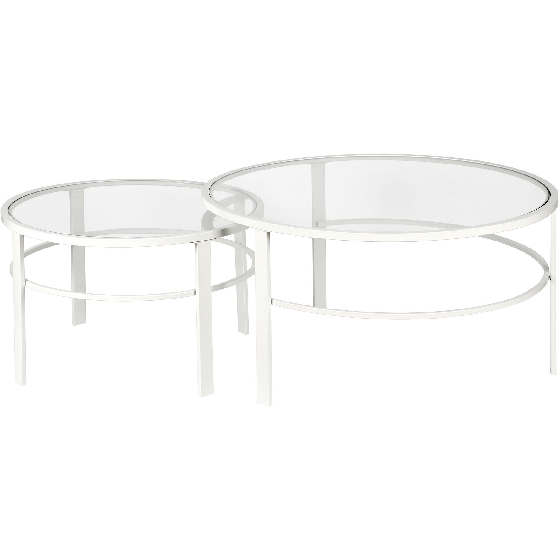 Set Of Two 36 White Glass Round Nested Coffee Tables