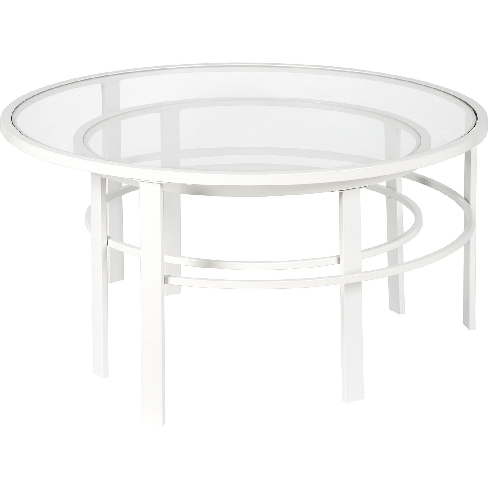 Set Of Two 36 White Glass Round Nested Coffee Tables