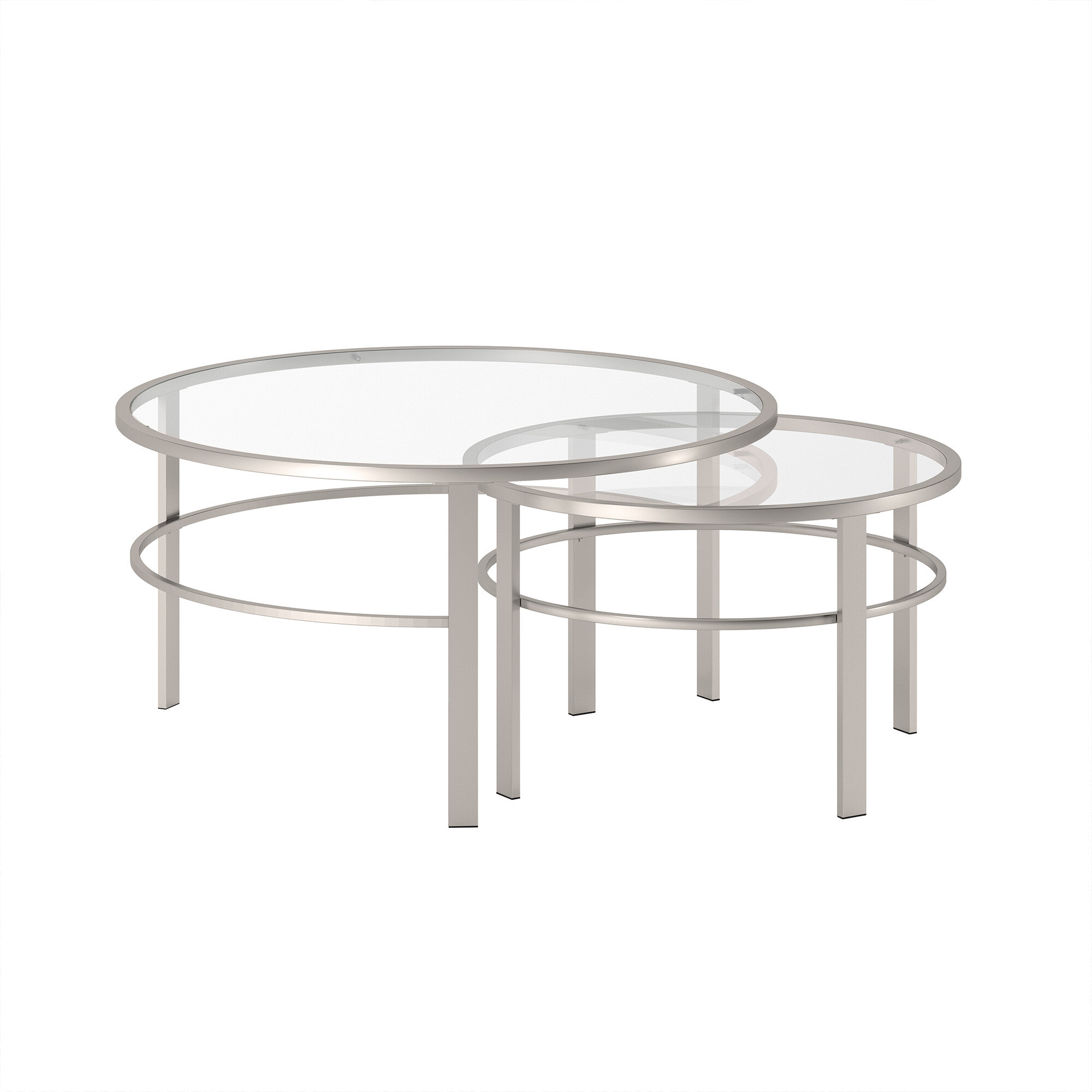 Set Of Two 36 Silver Glass Round Nested Coffee Tables