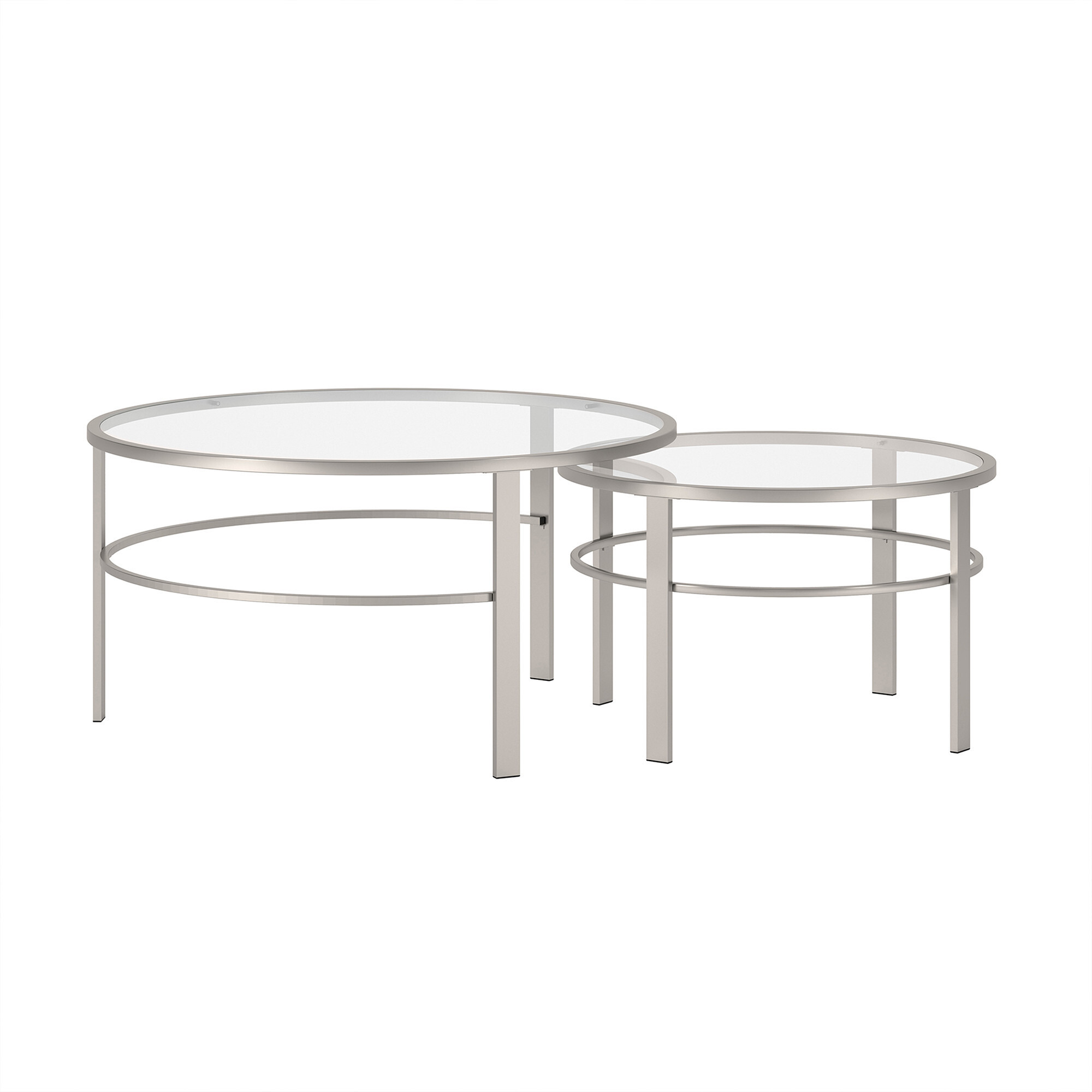 Set Of Two 36 Silver Glass Round Nested Coffee Tables