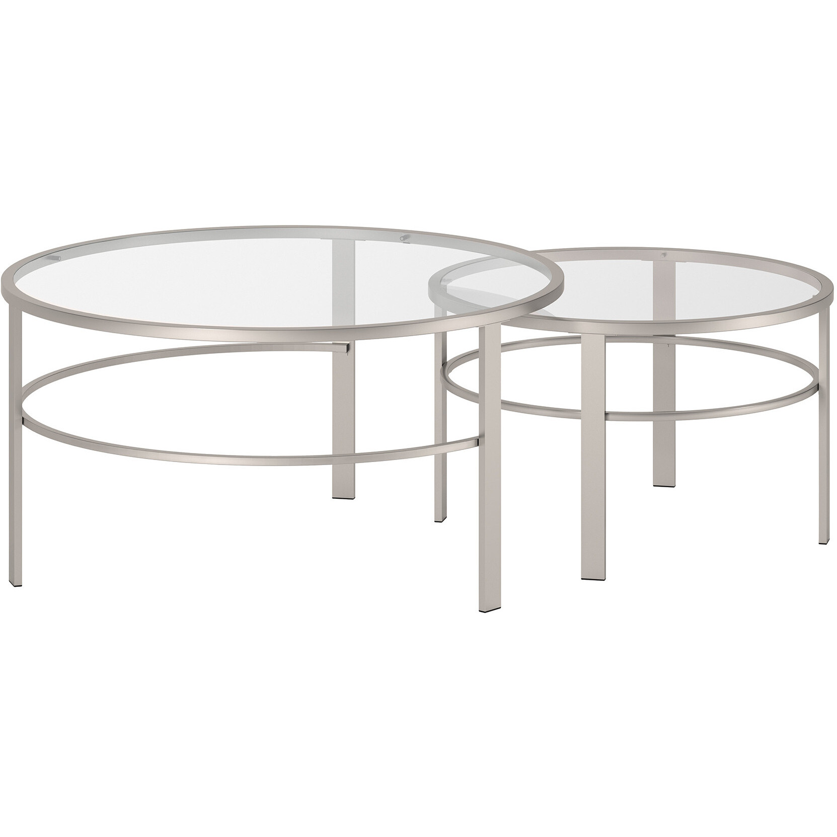 Set Of Two 36 Silver Glass Round Nested Coffee Tables
