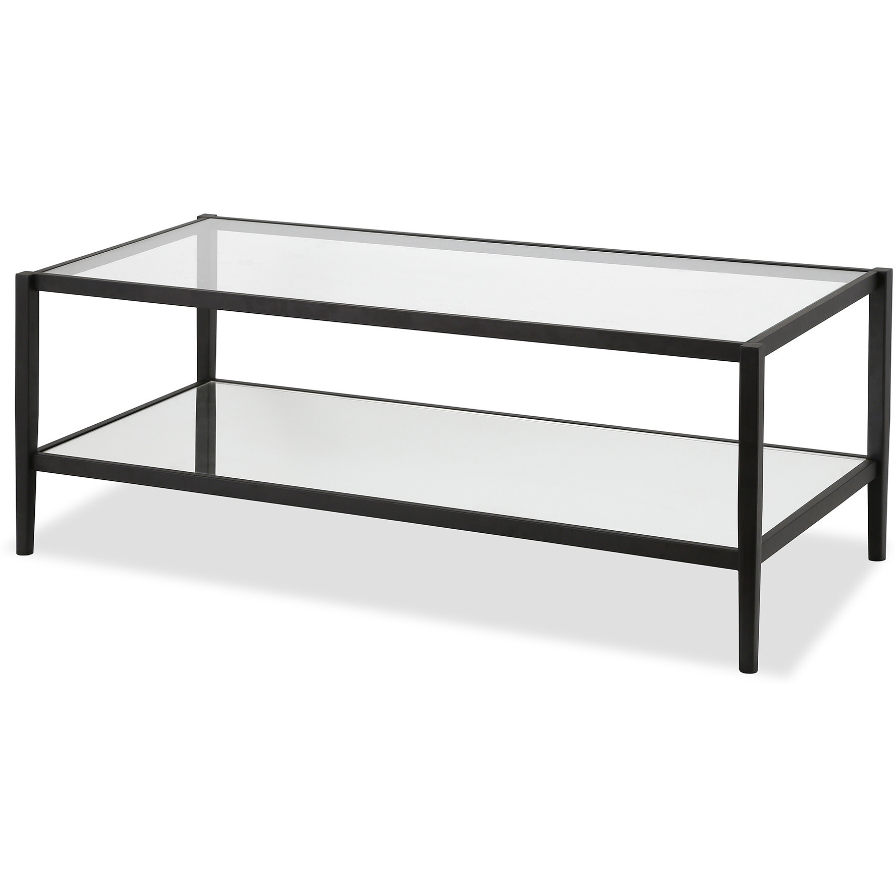 45 Black Glass Rectangular Coffee Table With Shelf