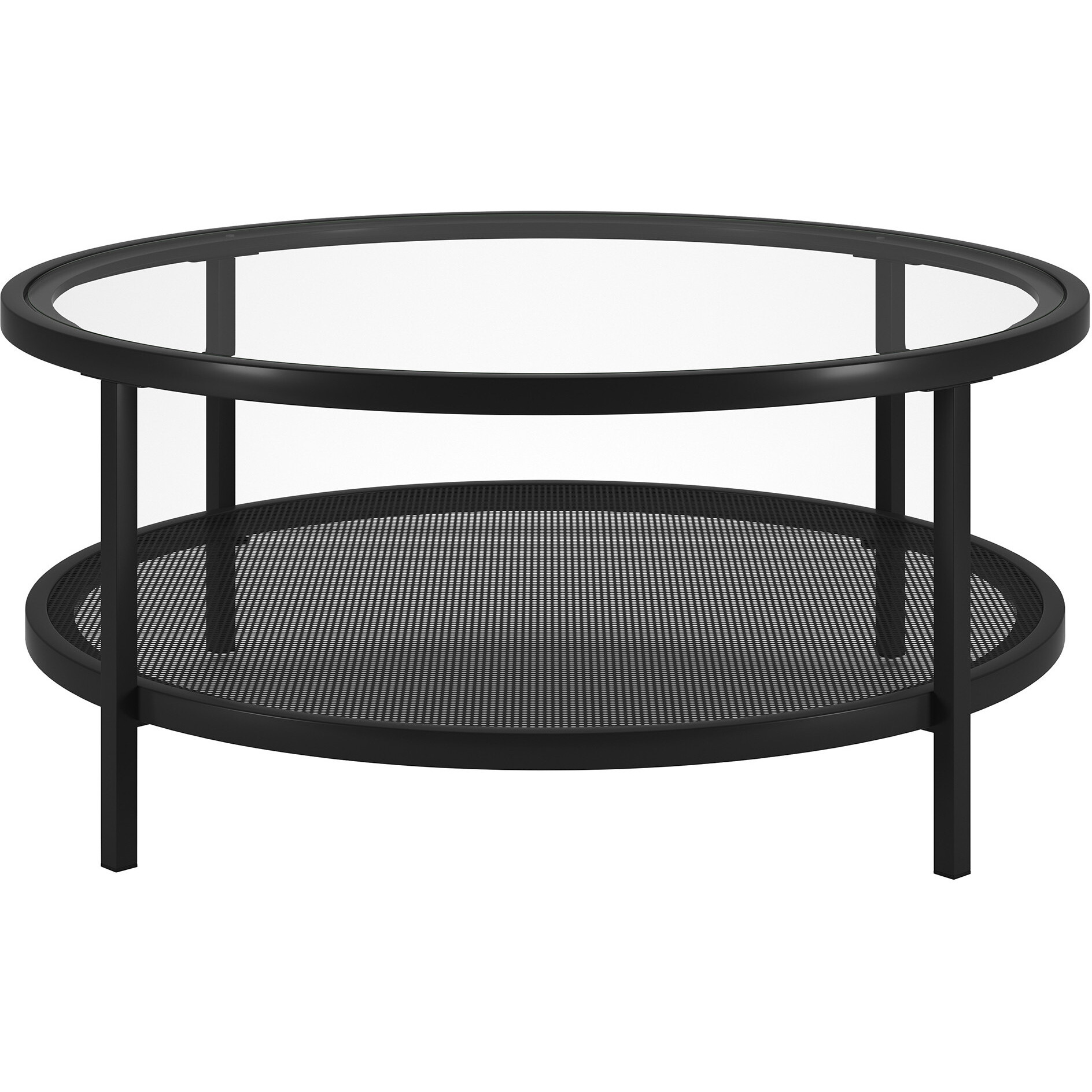 36 Black Glass Round Coffee Table With Shelf