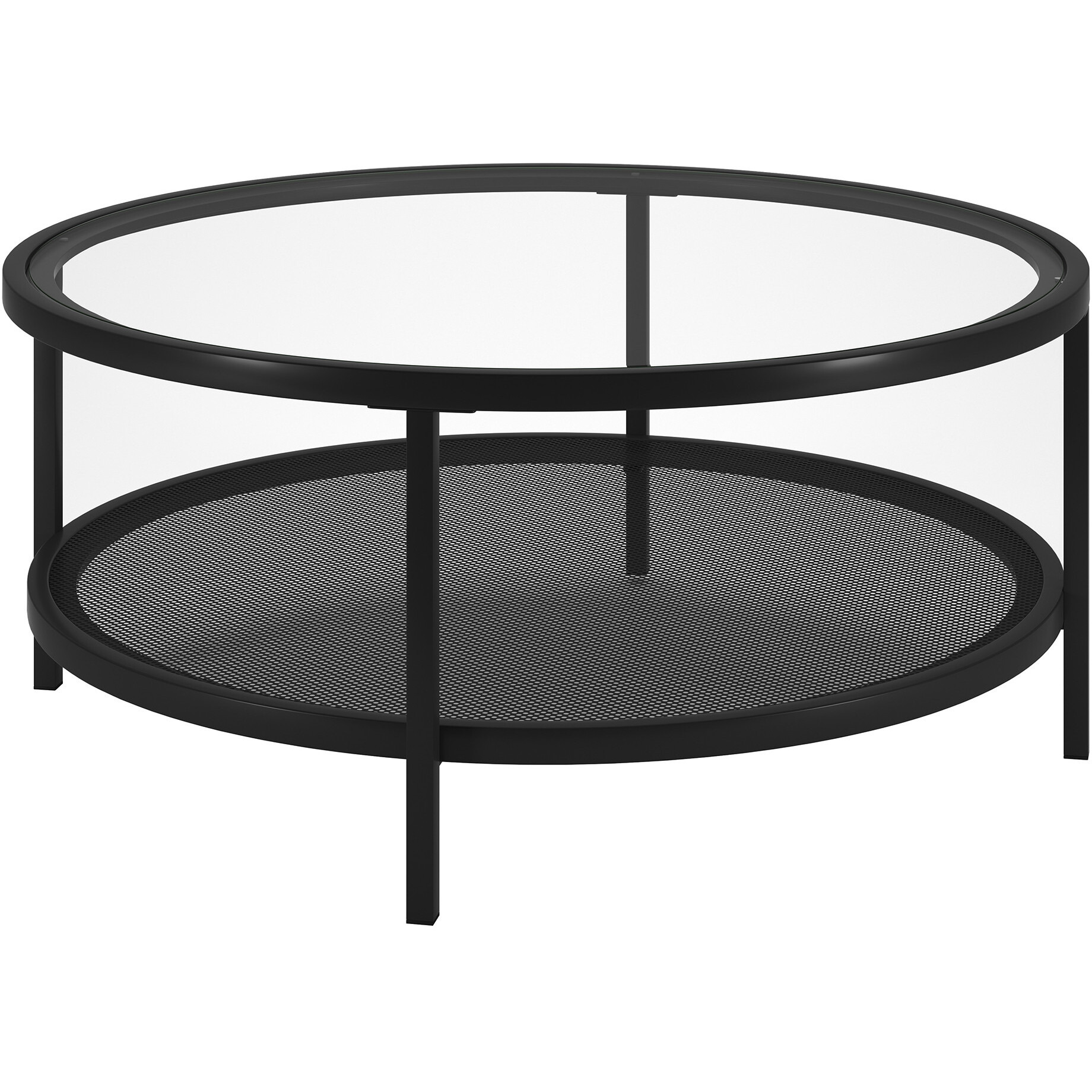 36 Black Glass Round Coffee Table With Shelf