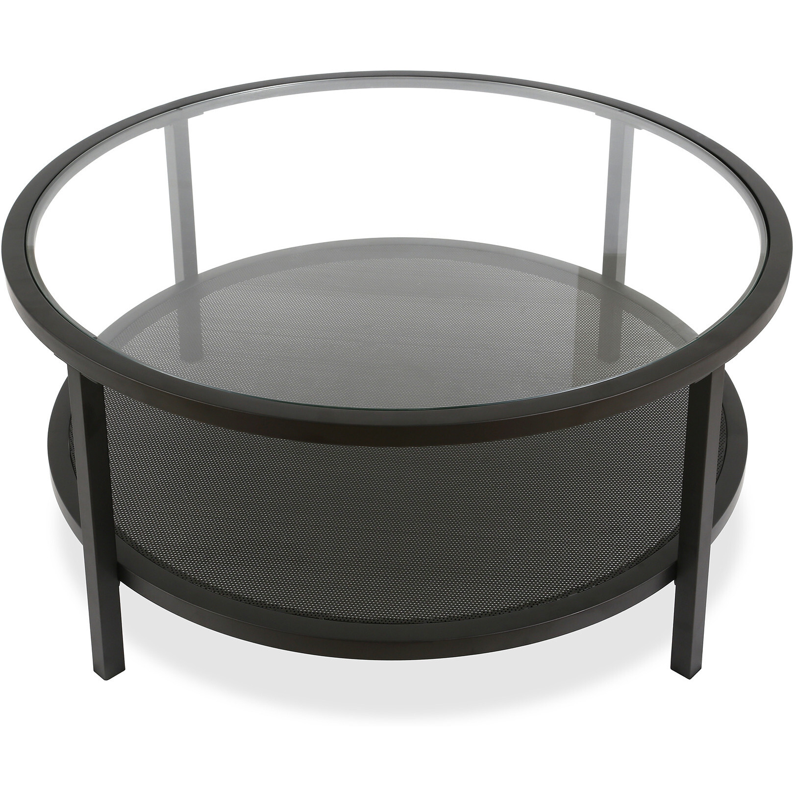 36 Black Glass Round Coffee Table With Shelf