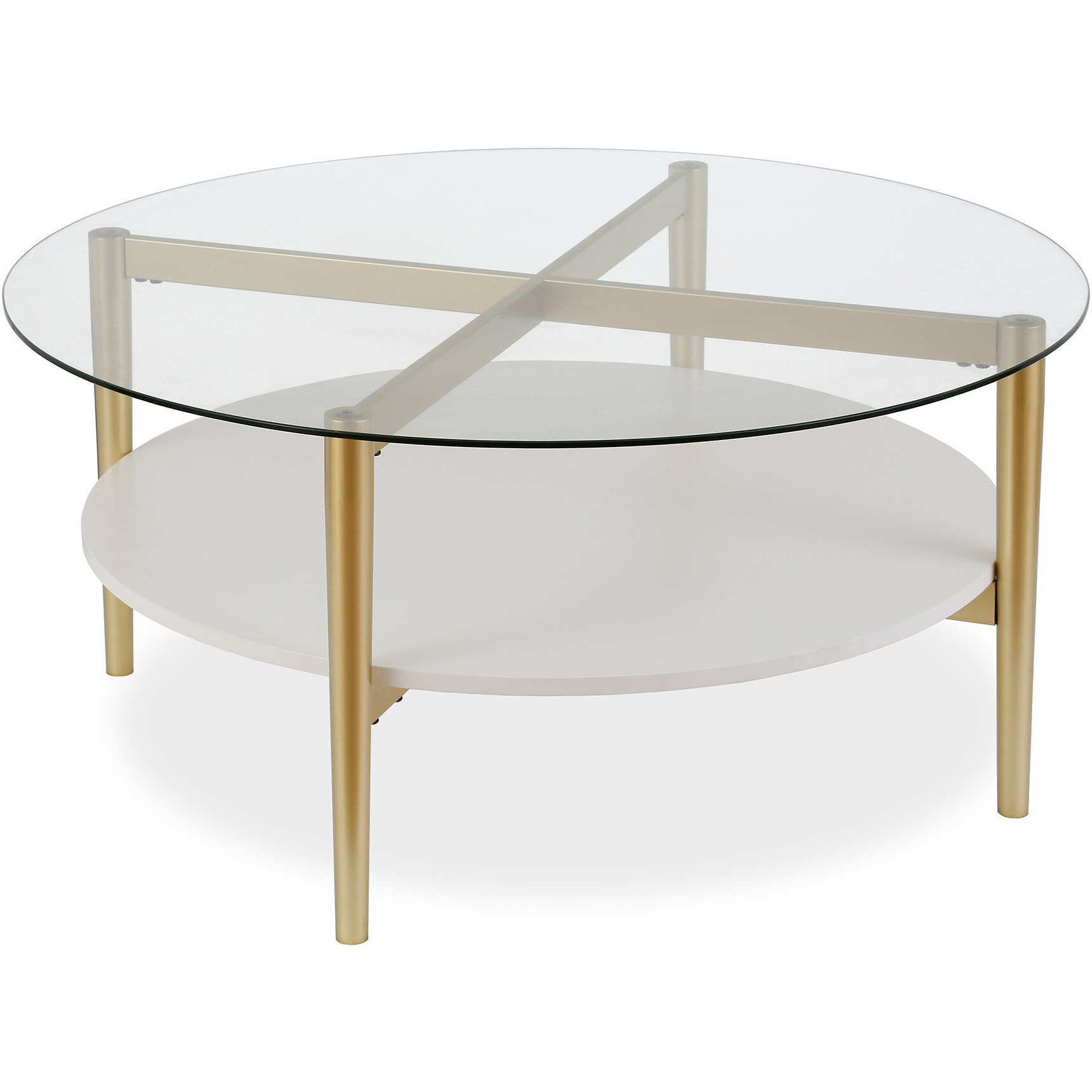 36 Gold Glass Round Coffee Table With Shelf