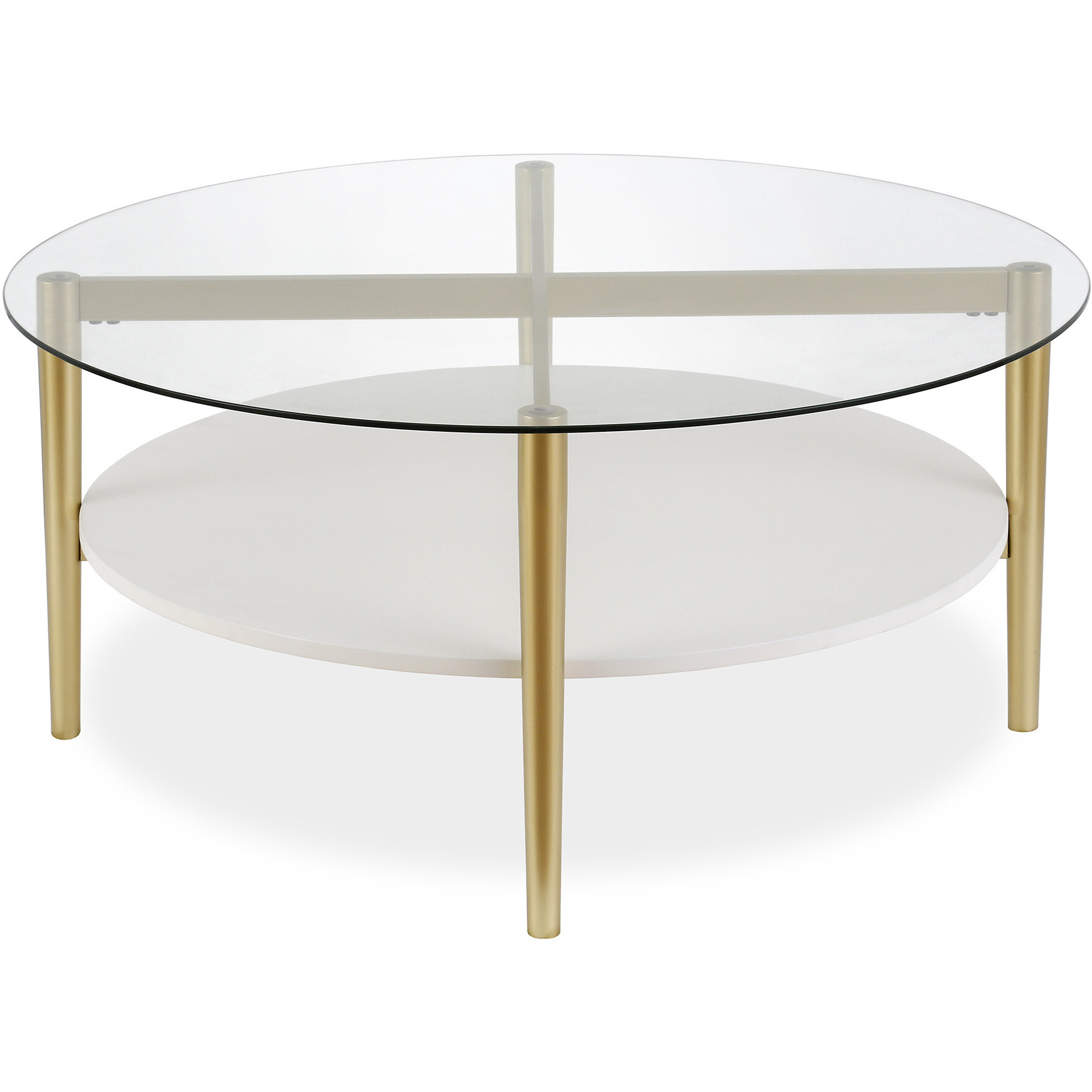 36 Gold Glass Round Coffee Table With Shelf