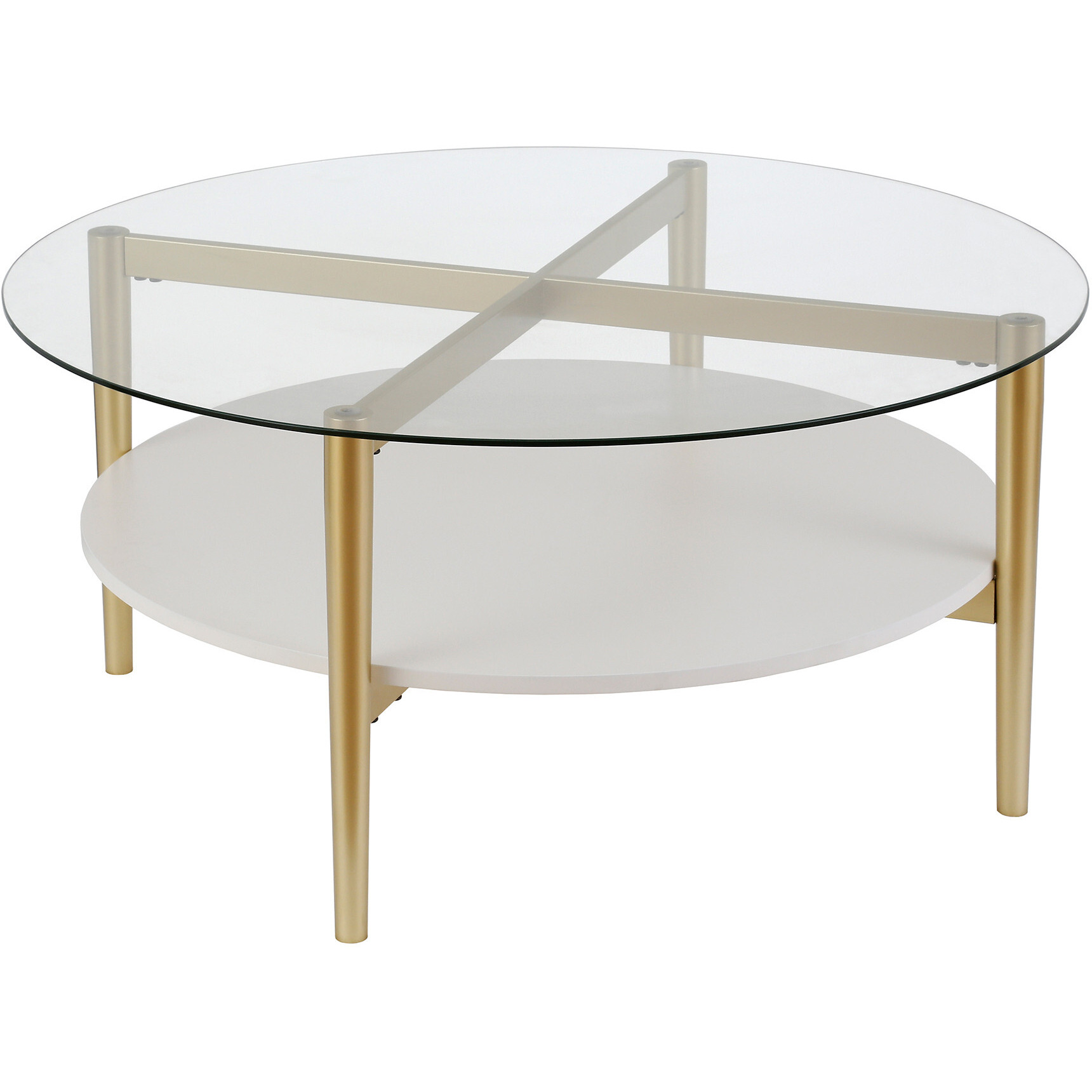36 Gold Glass Round Coffee Table With Shelf