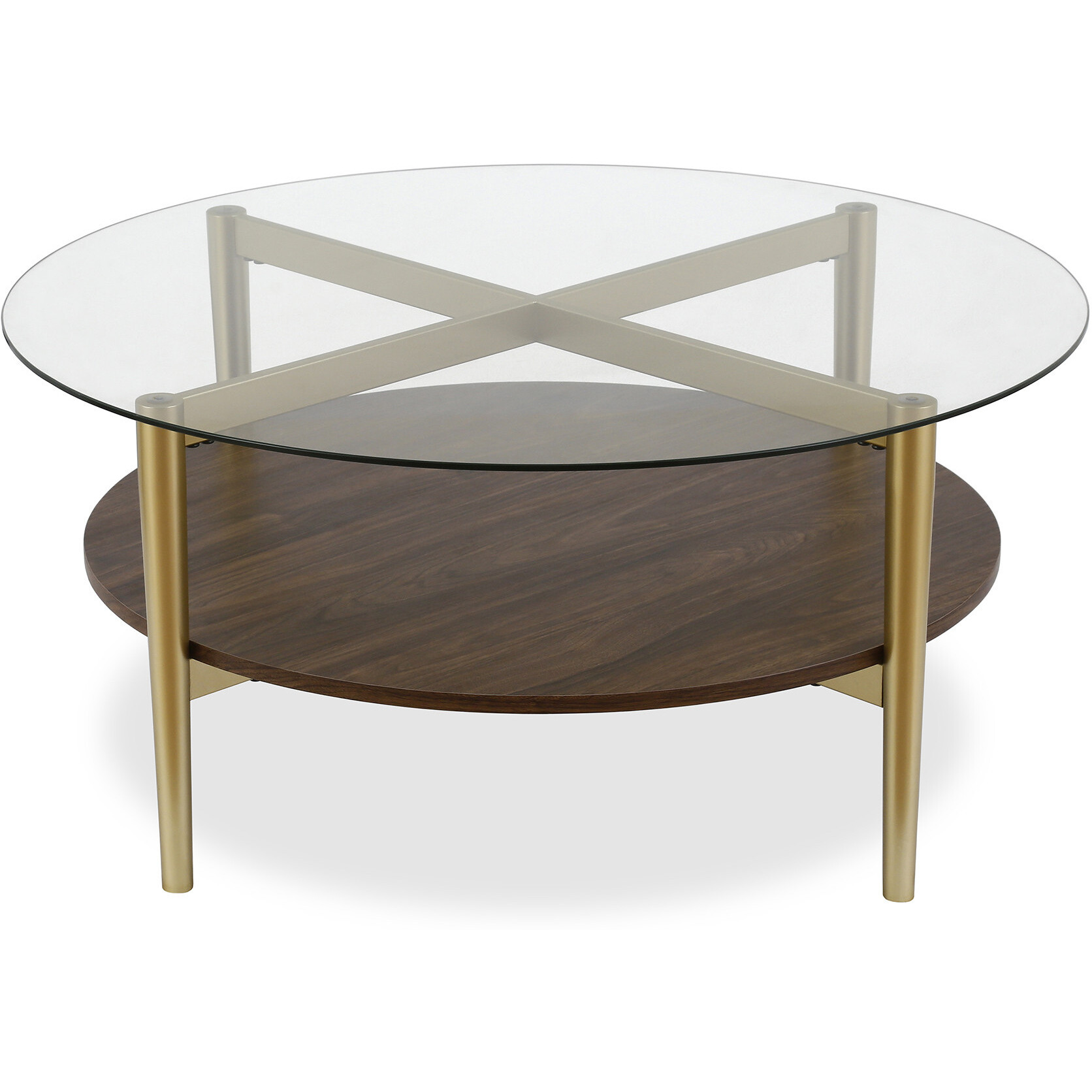 36 Gold Glass Round Coffee Table With Shelf
