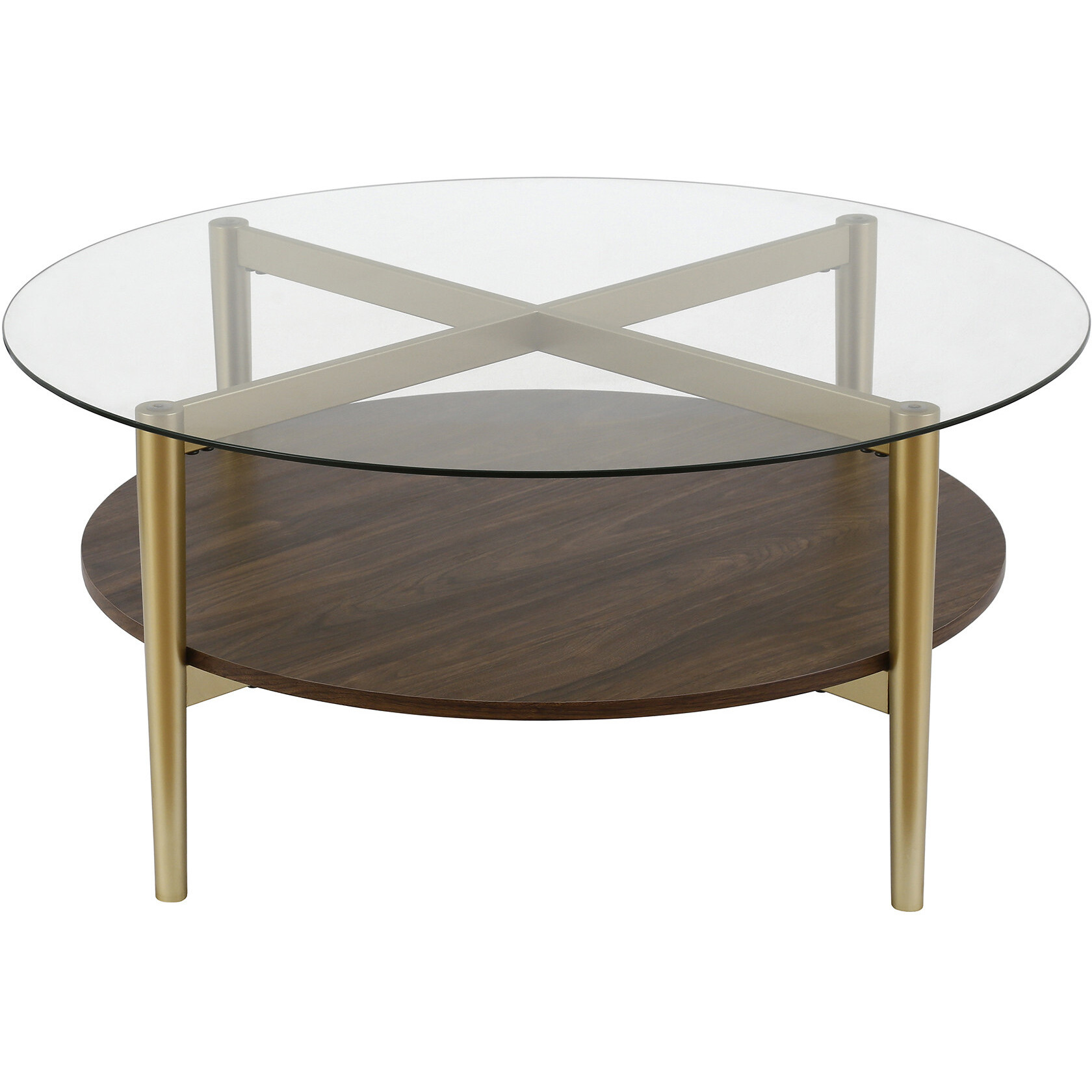 36 Gold Glass Round Coffee Table With Shelf