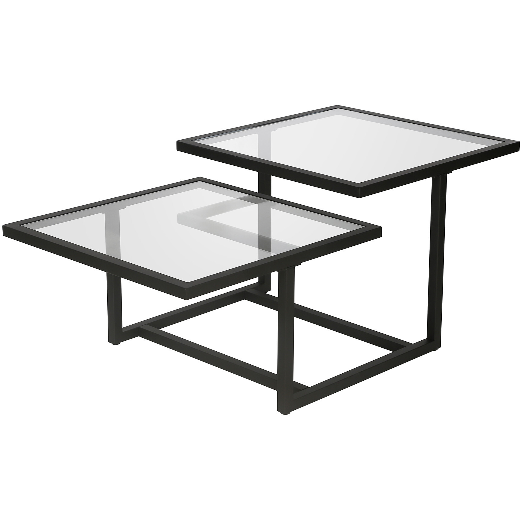 43 Black Glass Square Coffee Table With Two Shelves