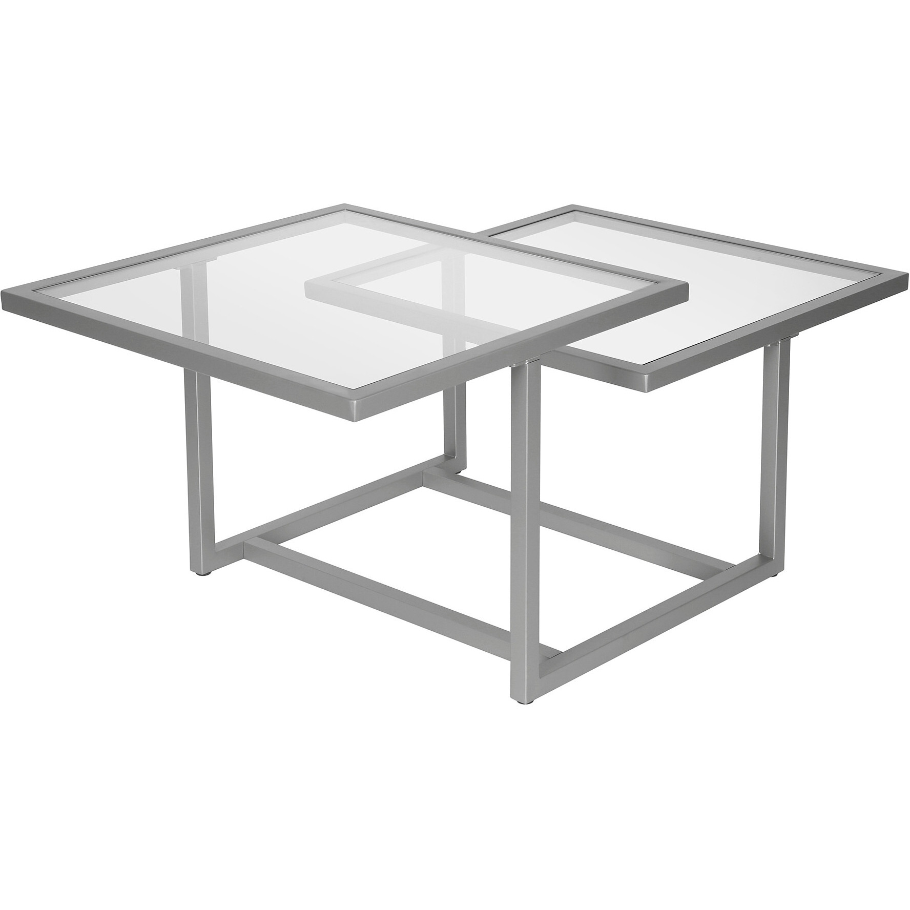 43 Silver Glass Square Coffee Table With Two Shelves
