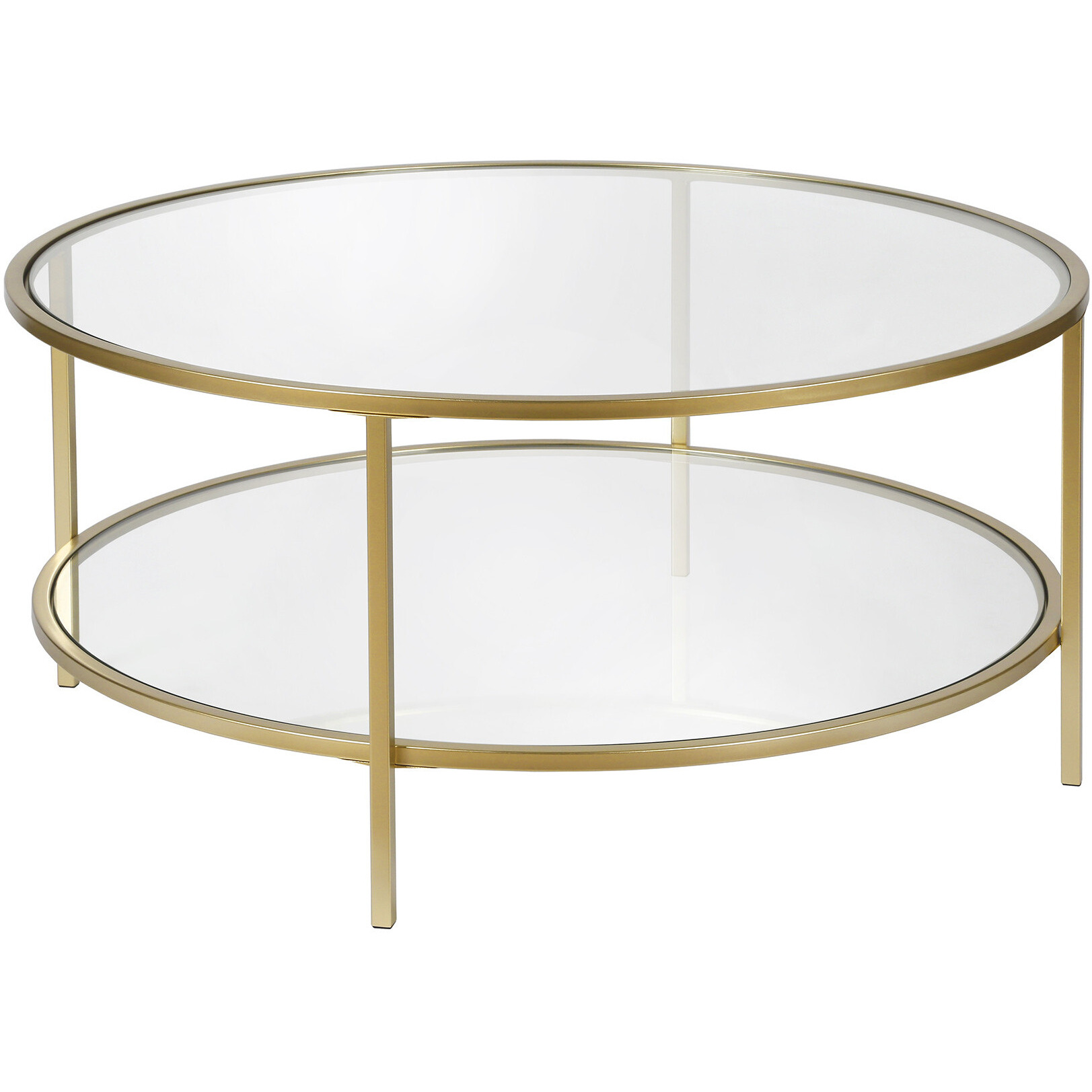 36 Gold Glass Round Coffee Table With Shelf