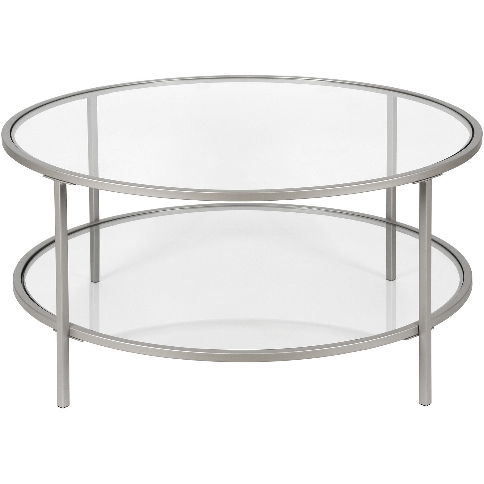 36 Silver Glass Round Coffee Table With Shelf
