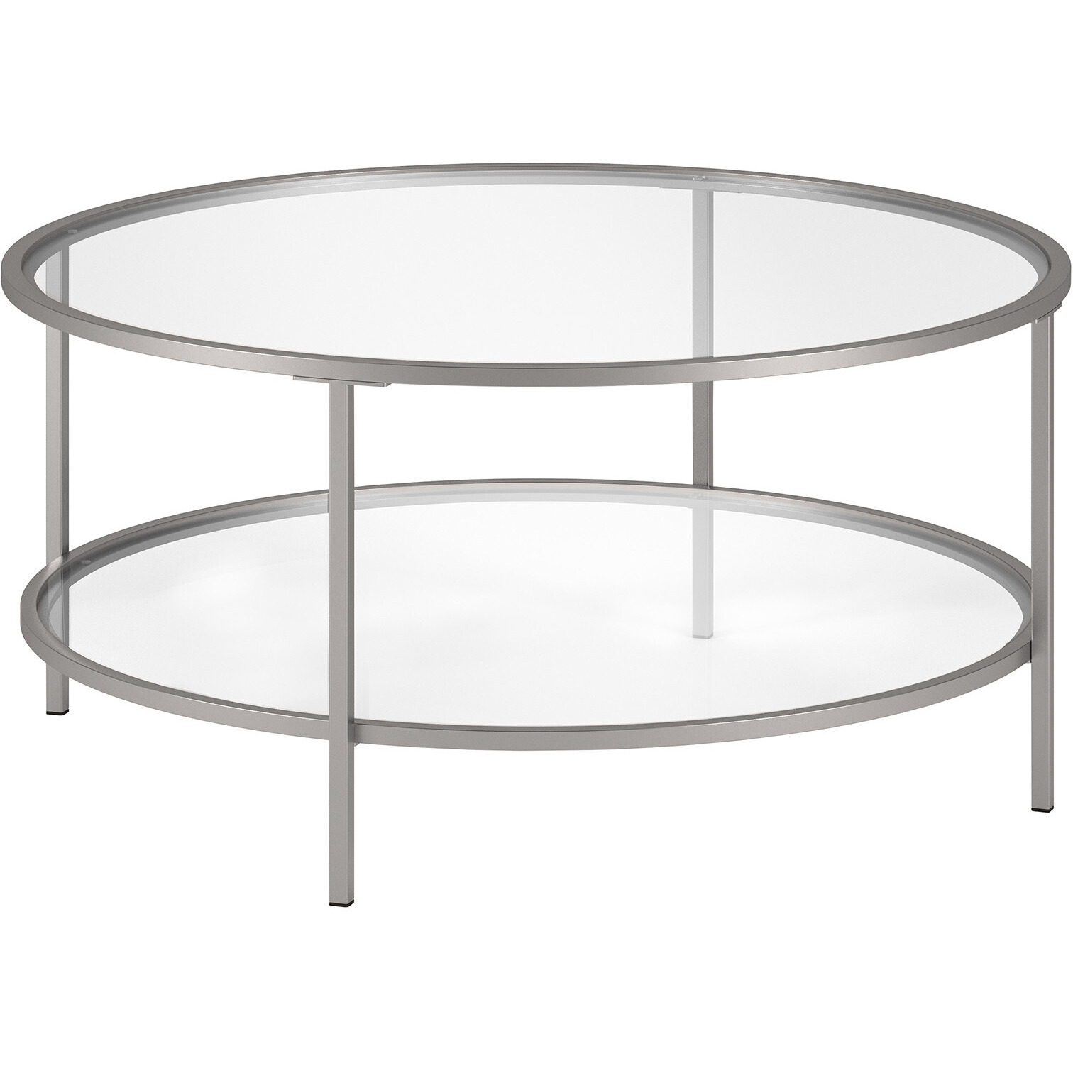 36 Silver Glass Round Coffee Table With Shelf