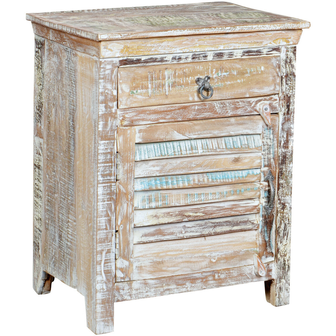 30 Distressed White One Drawer Shutter Solid Wood Nightstand