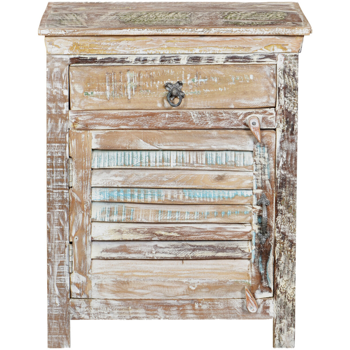 30 Distressed White One Drawer Shutter Solid Wood Nightstand