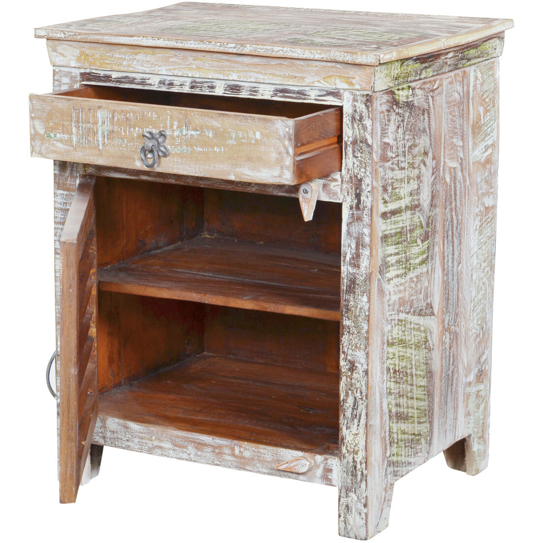 30 Distressed White One Drawer Shutter Solid Wood Nightstand