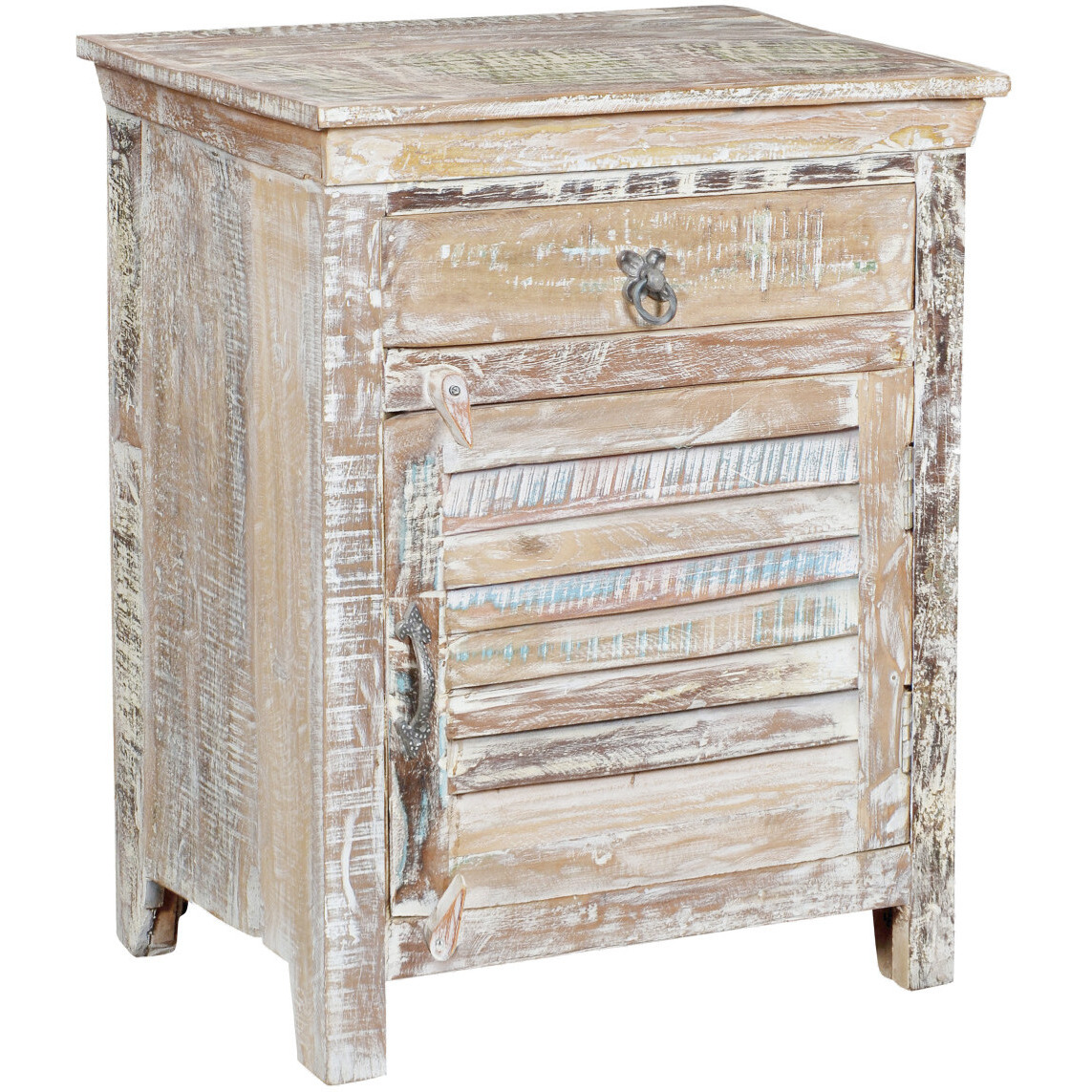 30 Distressed White One Drawer Shutter Solid Wood Nightstand