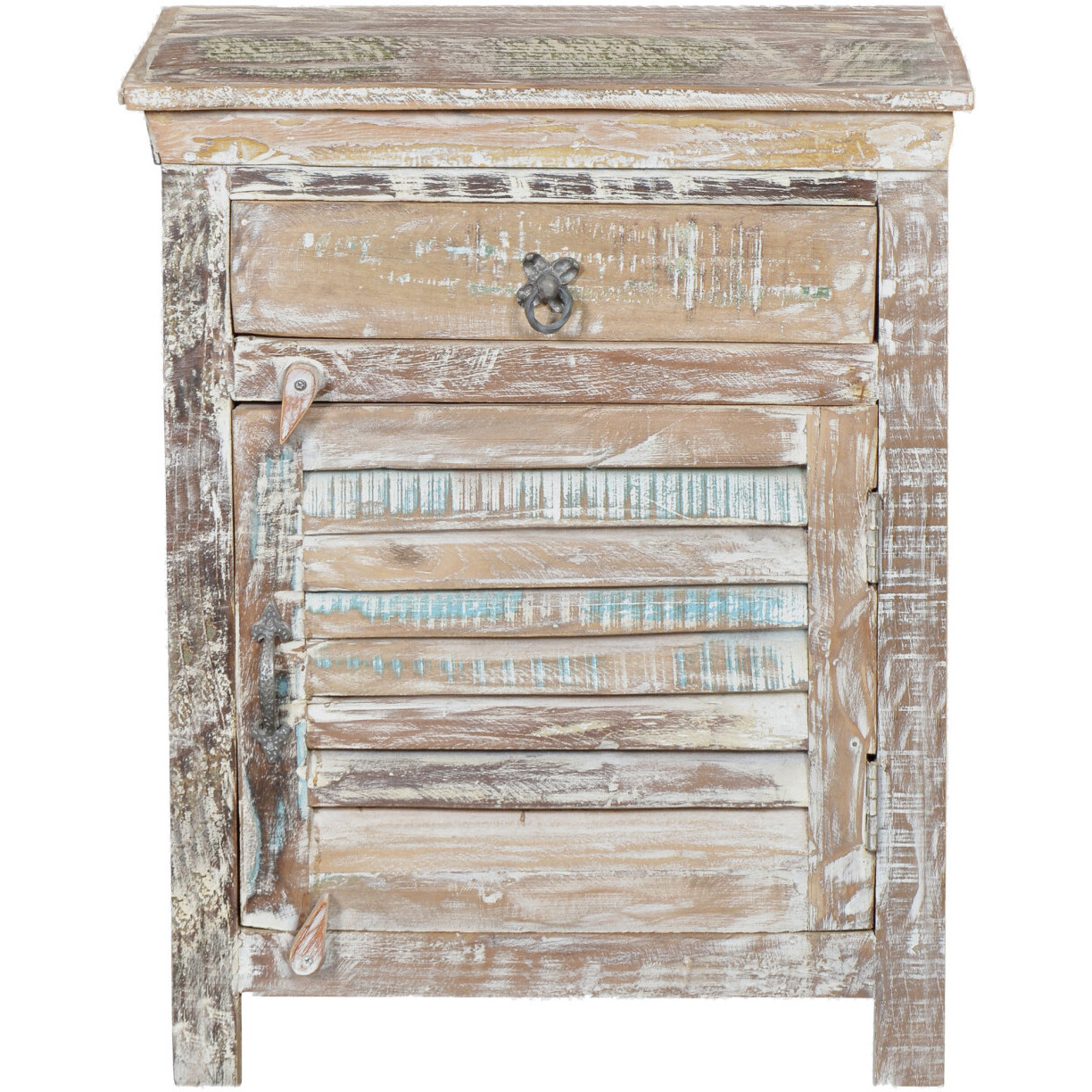 30 Distressed White One Drawer Shutter Solid Wood Nightstand
