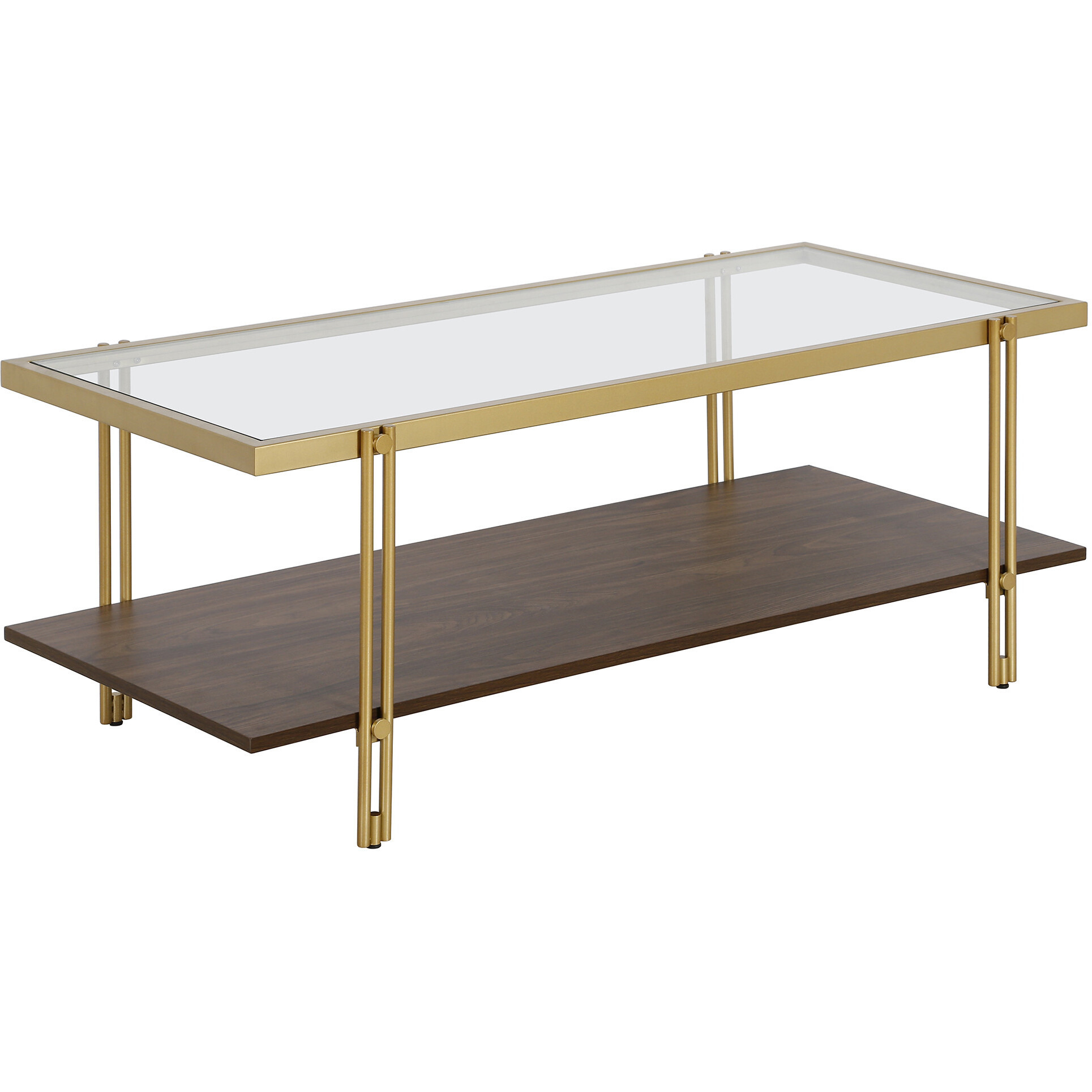 45 Gold And Brown Glass Rectangular Coffee Table With Shelf